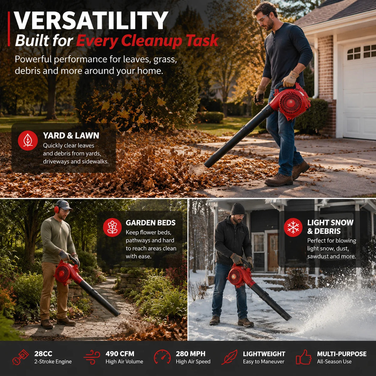 Lightweight Gas Powered Leaf Blower Handheld For Yard Cleanup Tasks