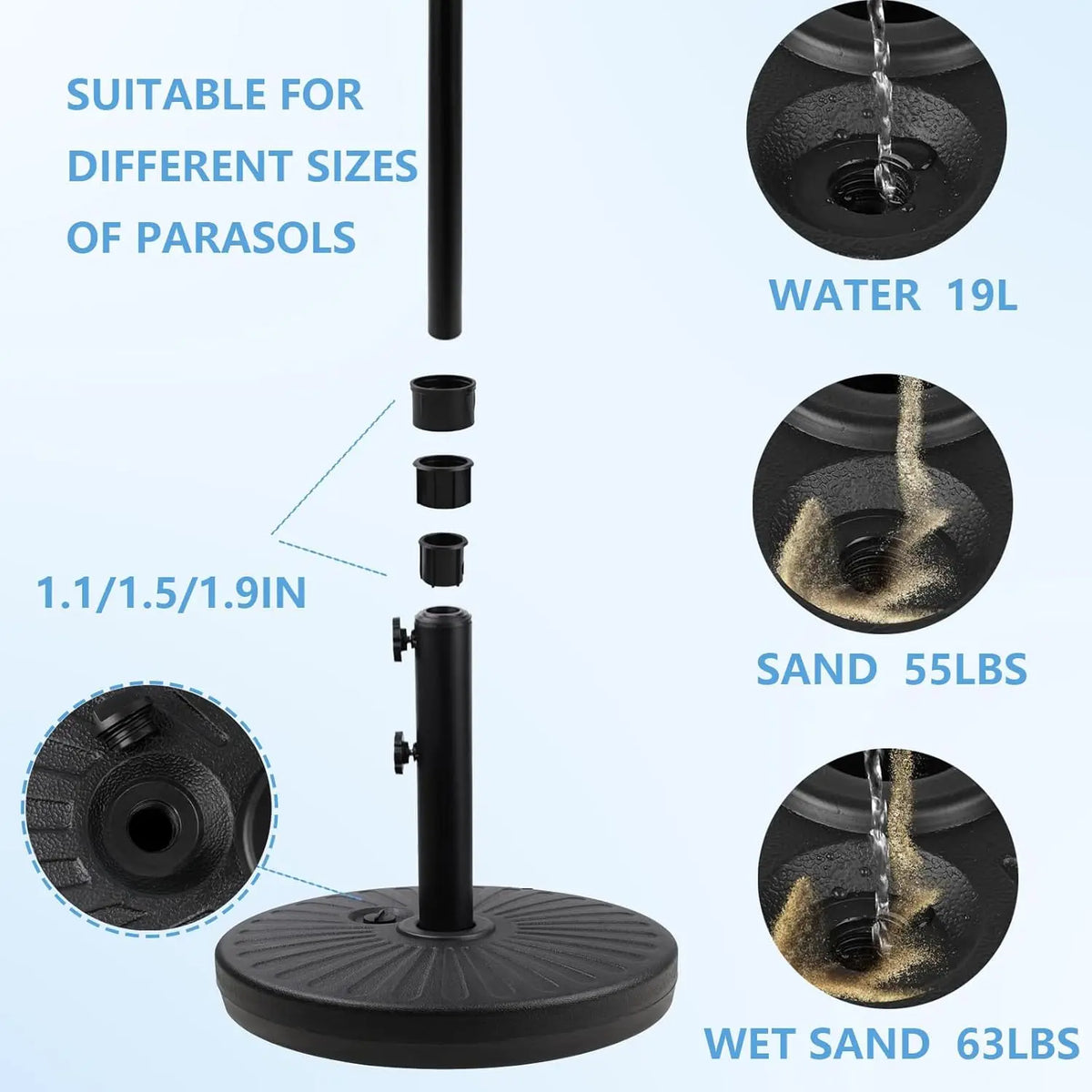 Heavy Duty Sand Water Fillable Outdoor Umbrella Base Stand