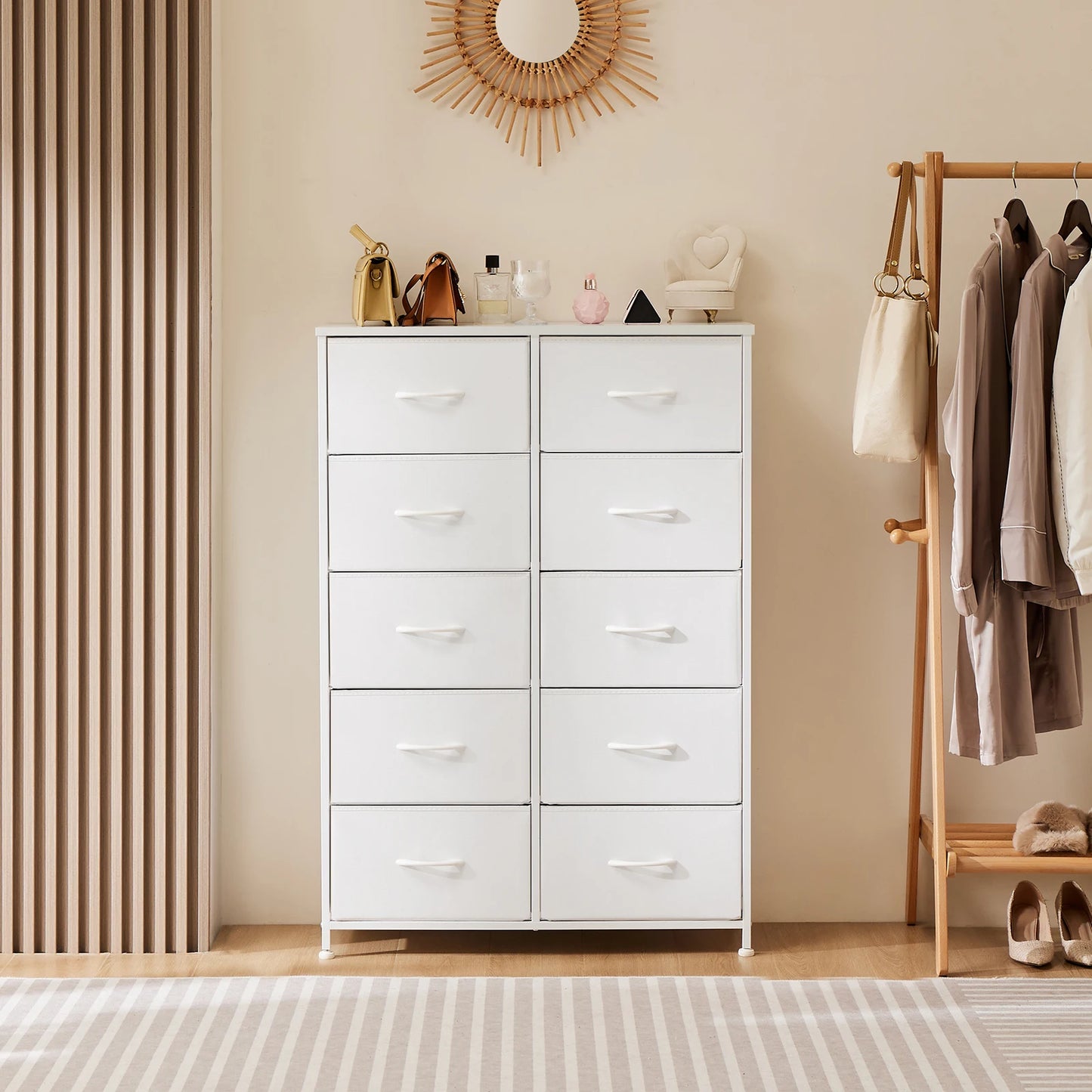 JHK Bedside Table With Fabric Drawers And Metal Frame