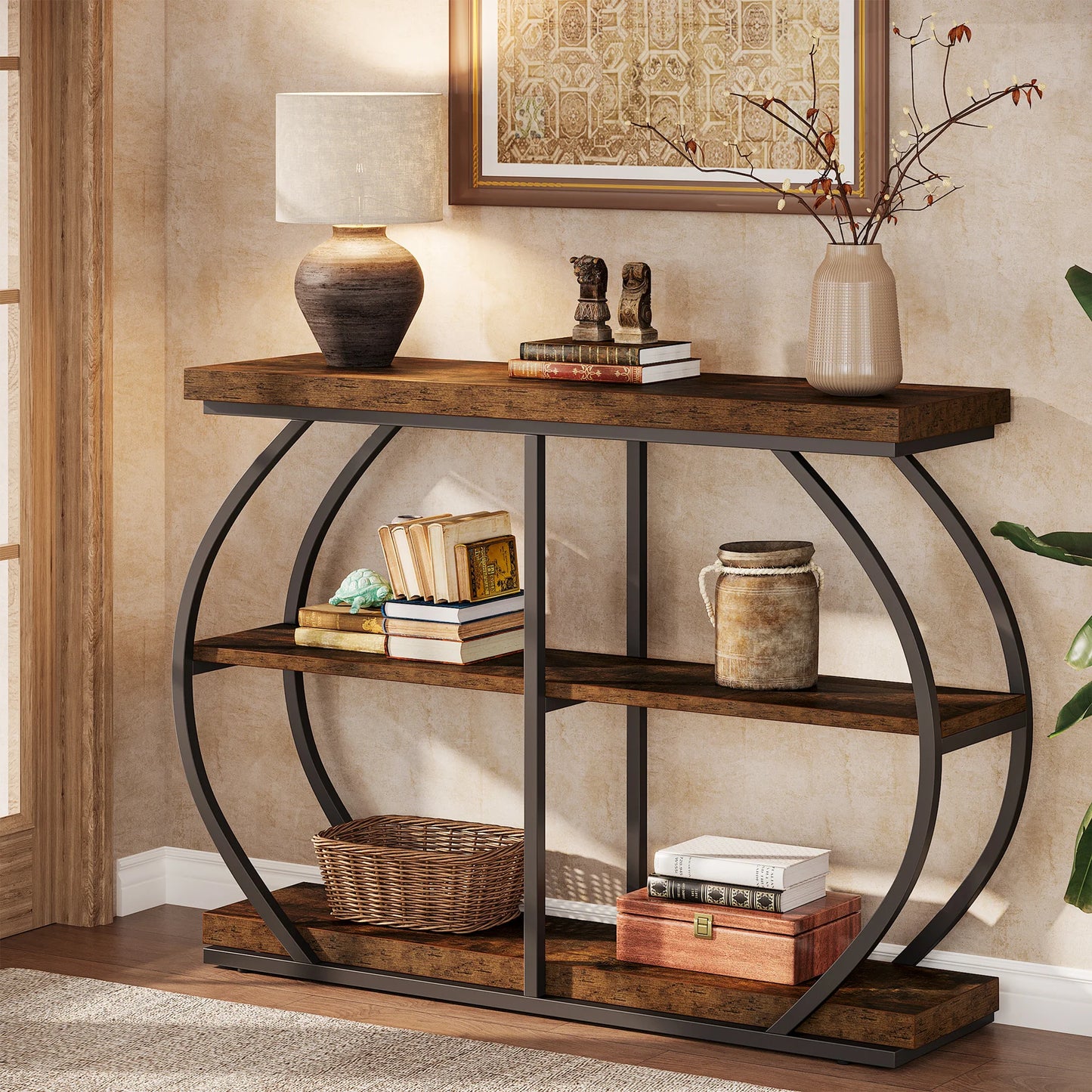 Tribesigns Industrial Console Table With Arched Metal Frame And Shelves