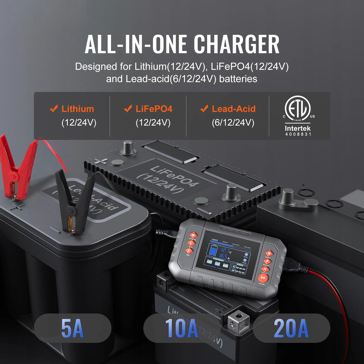 SucceBuy Smart 20 Amp Lithium Lead Acid Battery Charger