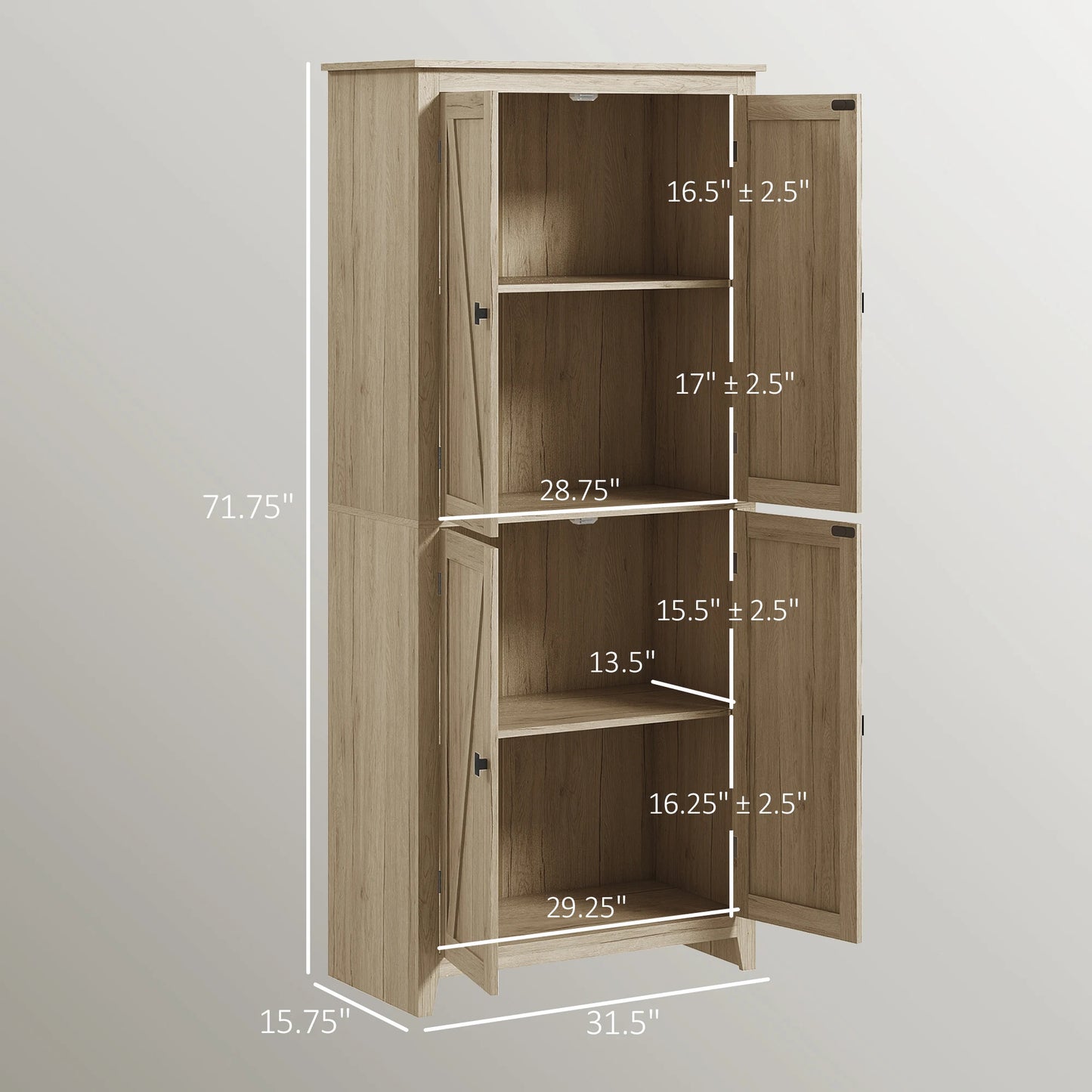 Freestanding Farmhouse Kitchen Pantry Cabinet With 4 Doors Adjustable Shelves