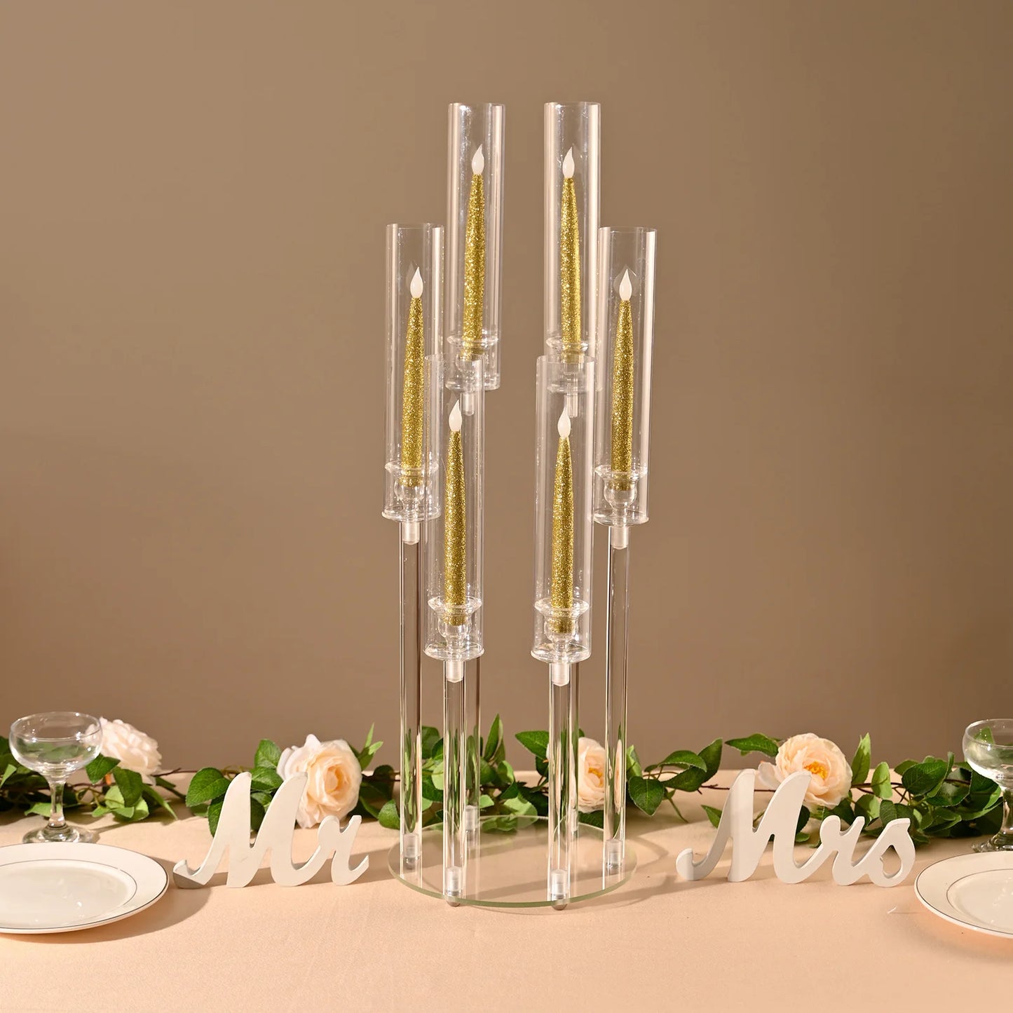 VINCIGANT 6-Arm Clear Candelabra Holder For LED Candles