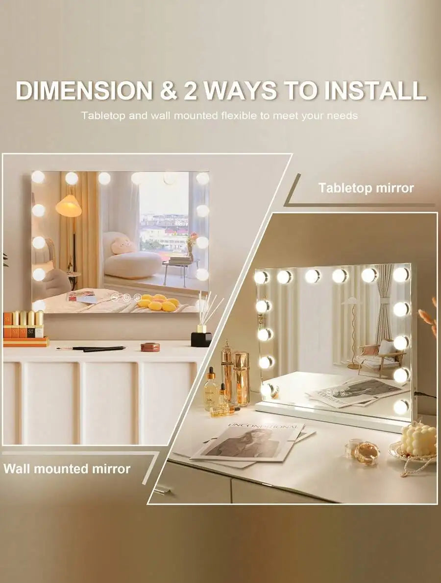 Lighted Vanity Makeup Mirror With Adjustable Three Light Settings