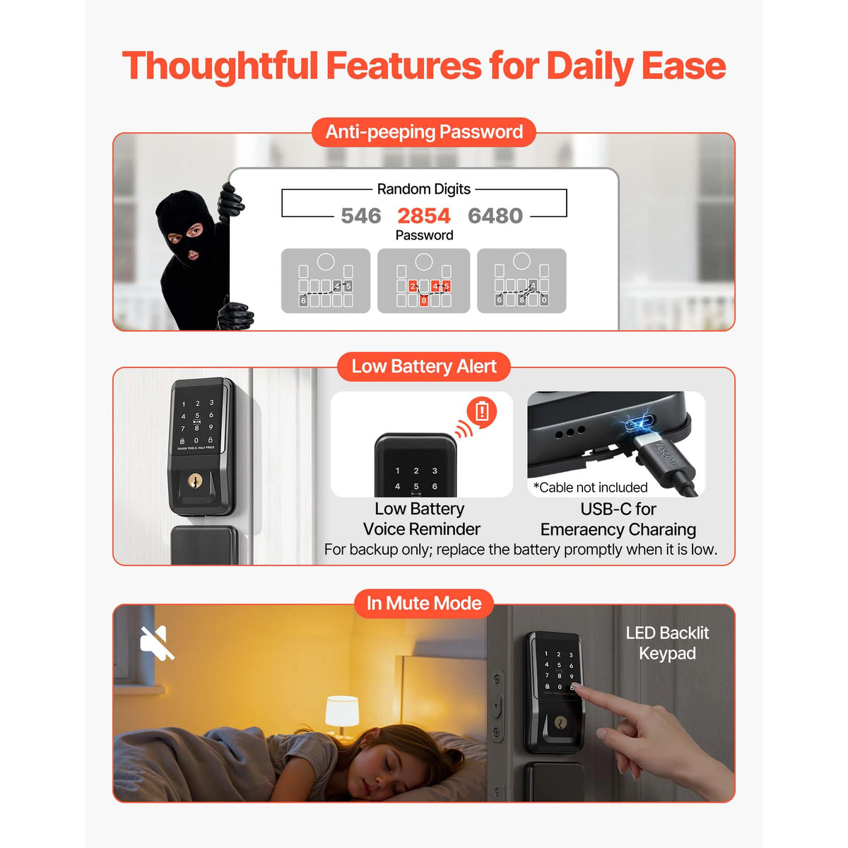 Keyless Entry Touchpad Door Lock Set With Ic Card Access