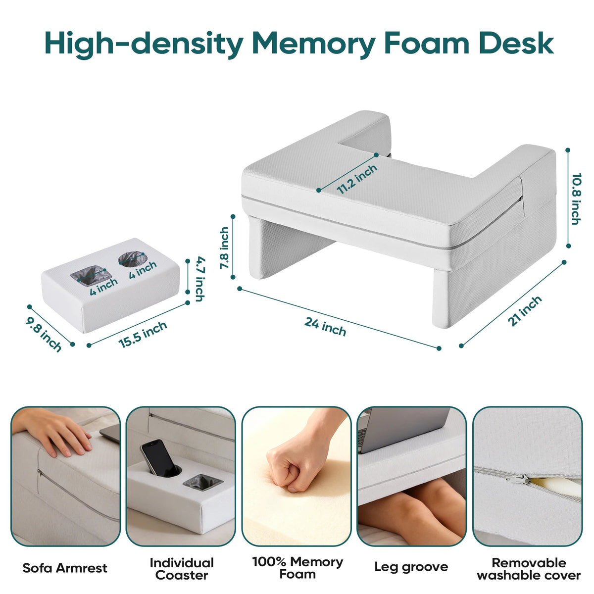 JHK Memory Foam Reading Pillow With Removable Washable Cover
