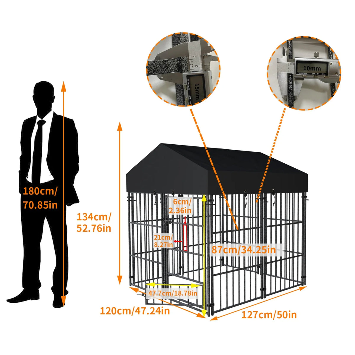 Heavy Duty Outdoor Metal Dog Kennel With Secure Roof Enclosure
