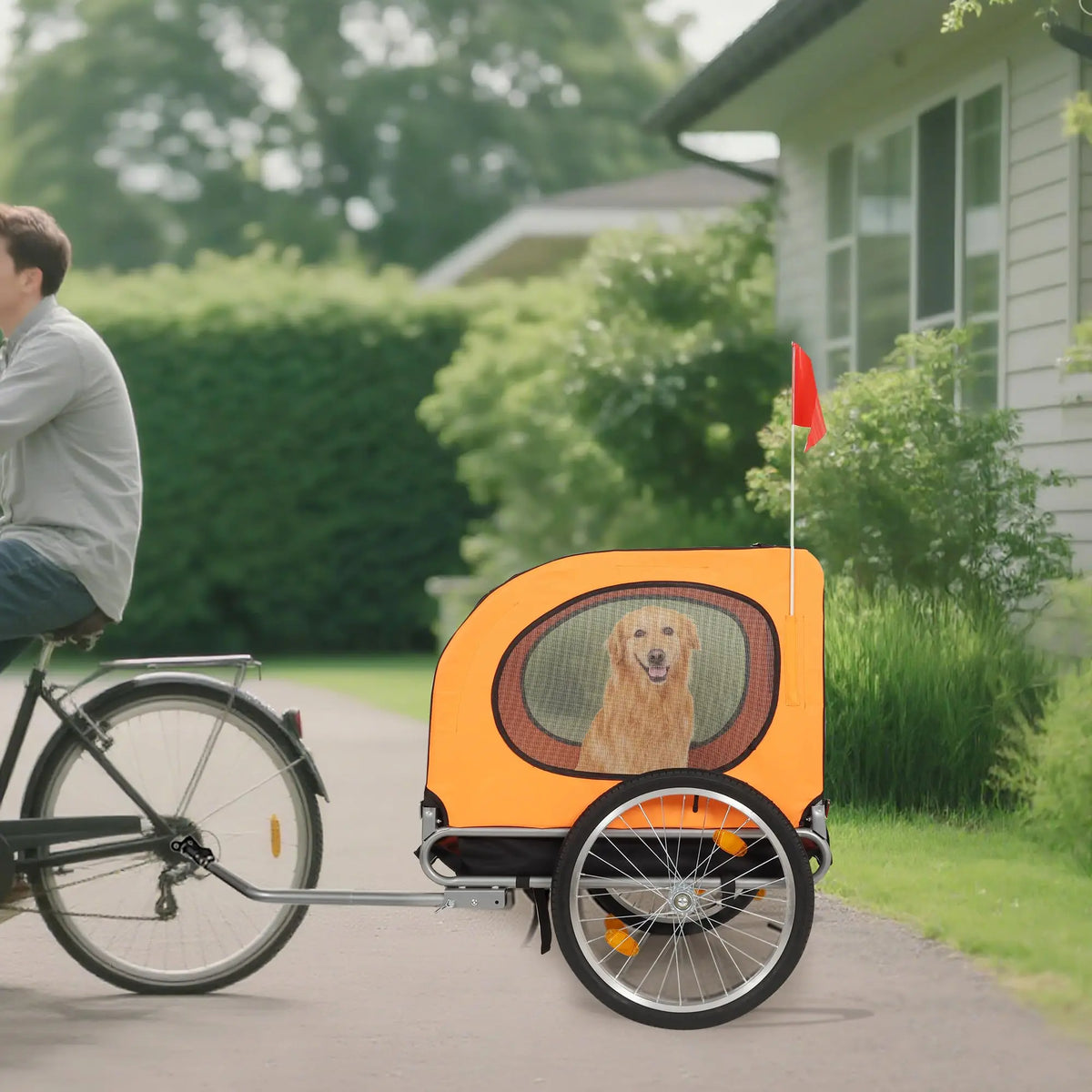 Foldable Dog Bike Trailer With Quick Release Wheels And Mesh Windows