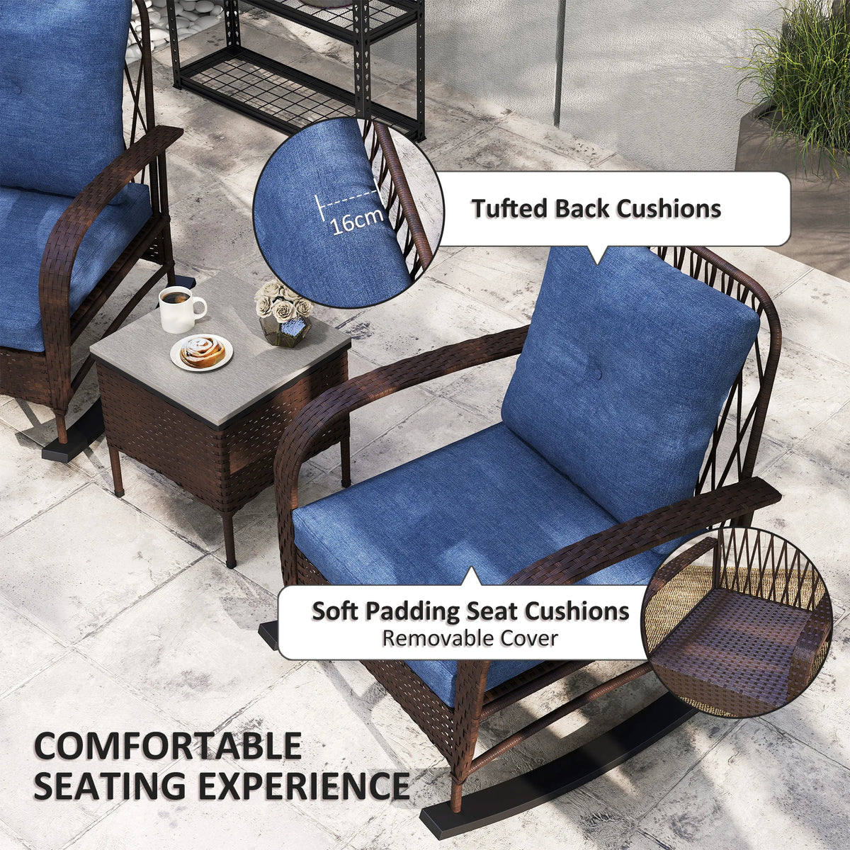 Outsunny Outdoor Rattan Patio Rocking Chairs And Coffee Table Set