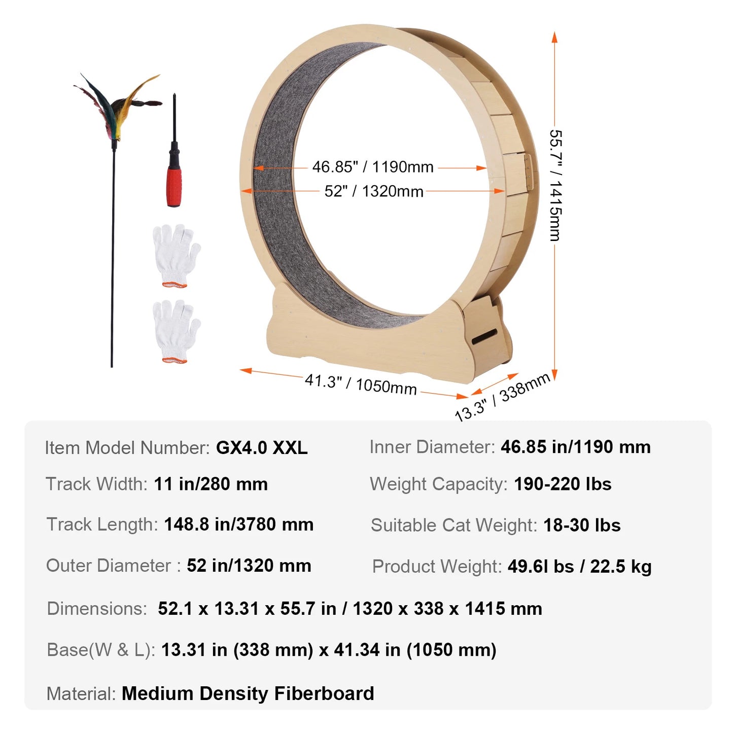 SucceBuy Wooden Cat Exercise Wheel Large Indoor Running Wheel