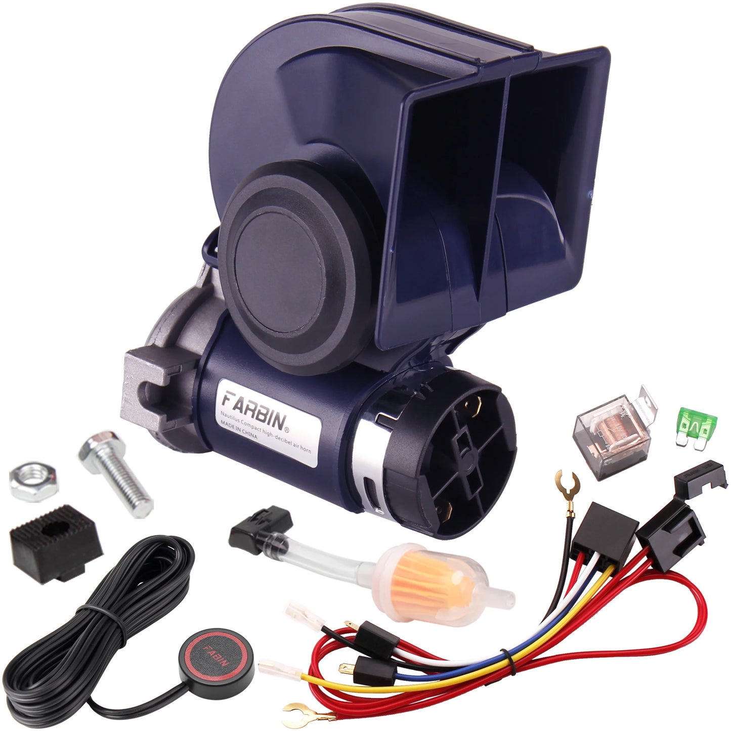 FARBIN Snail Air Horn With Compressor Relay Harness 12V 150 dB