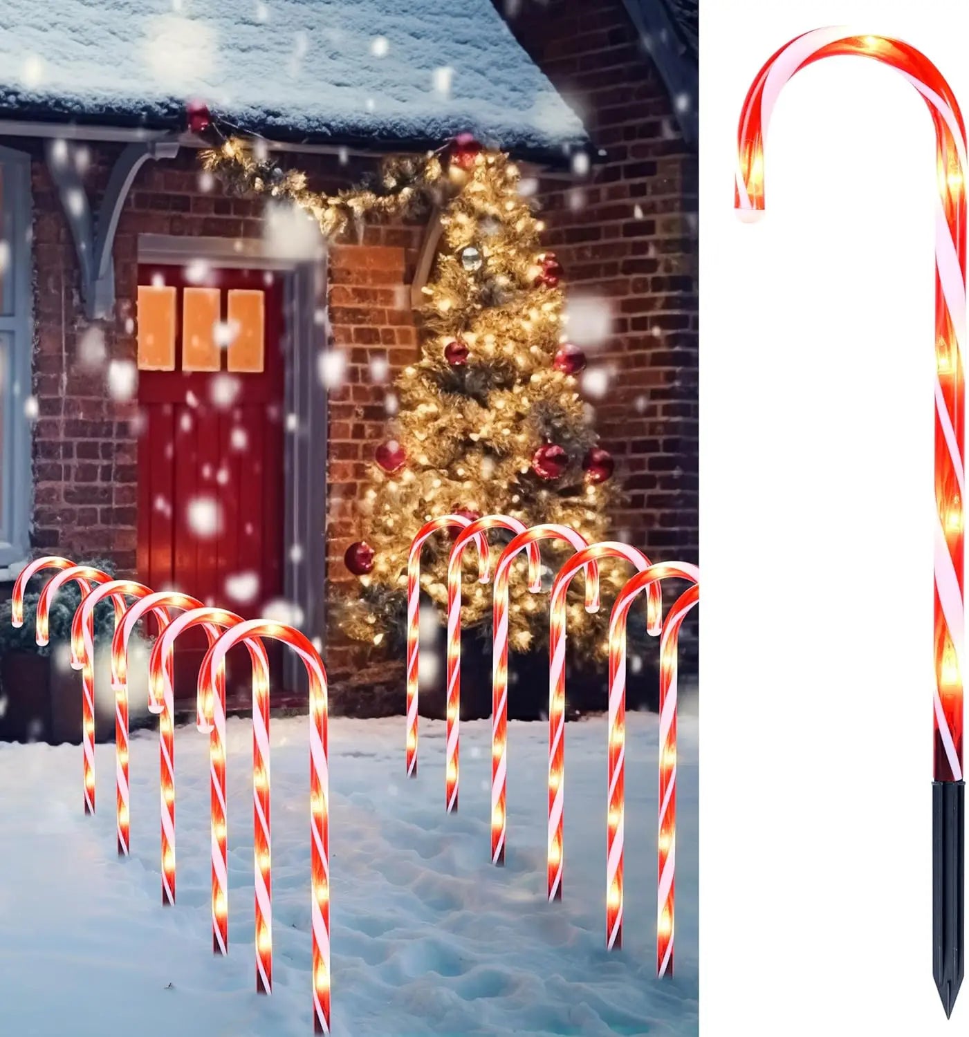 Joyfy Candy Cane Pathway Lights Set Warm White Outdoor Decor