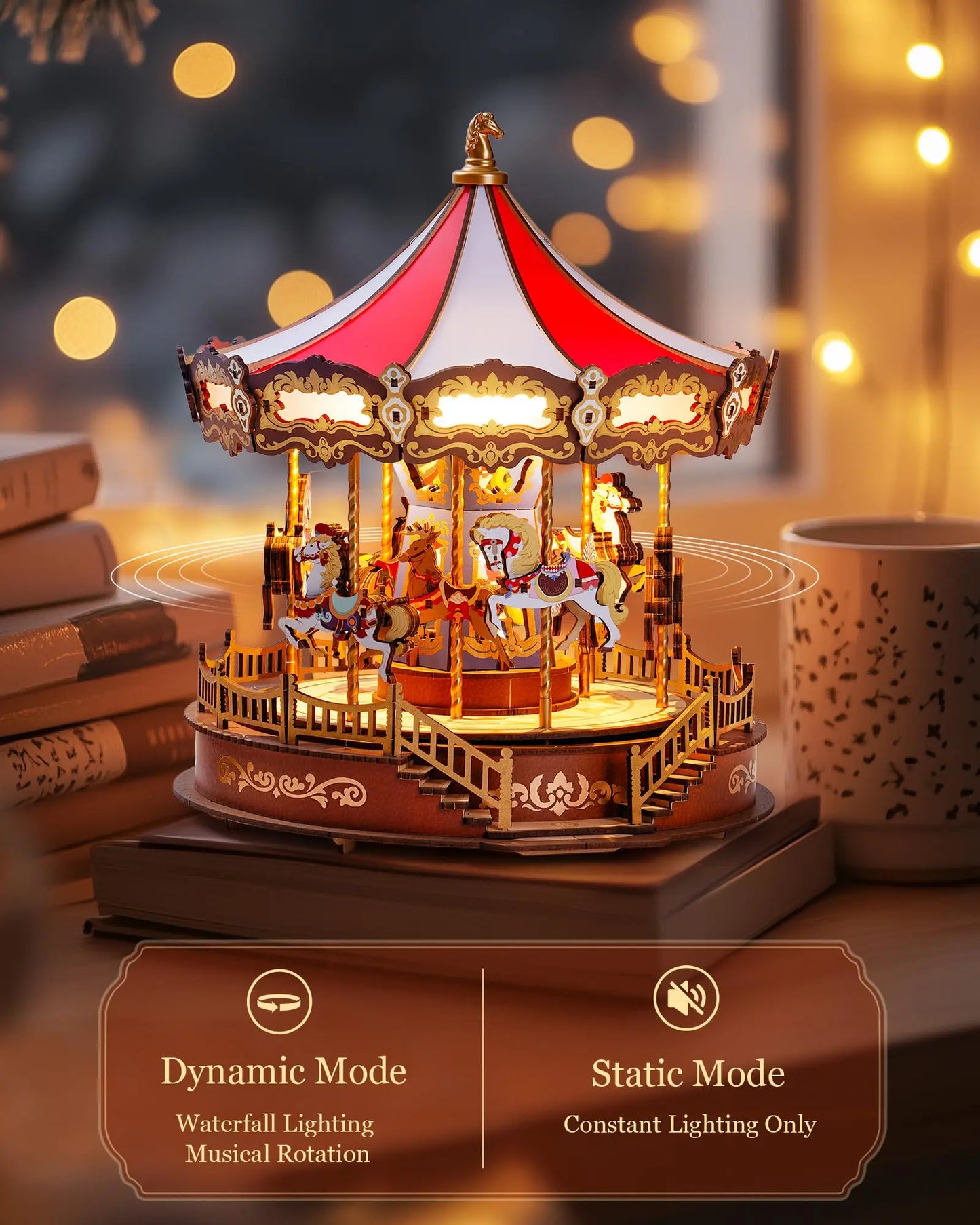 Robotime Rolife Classic Carousel Music Boxes 3D Wooden Puzzle With Lights