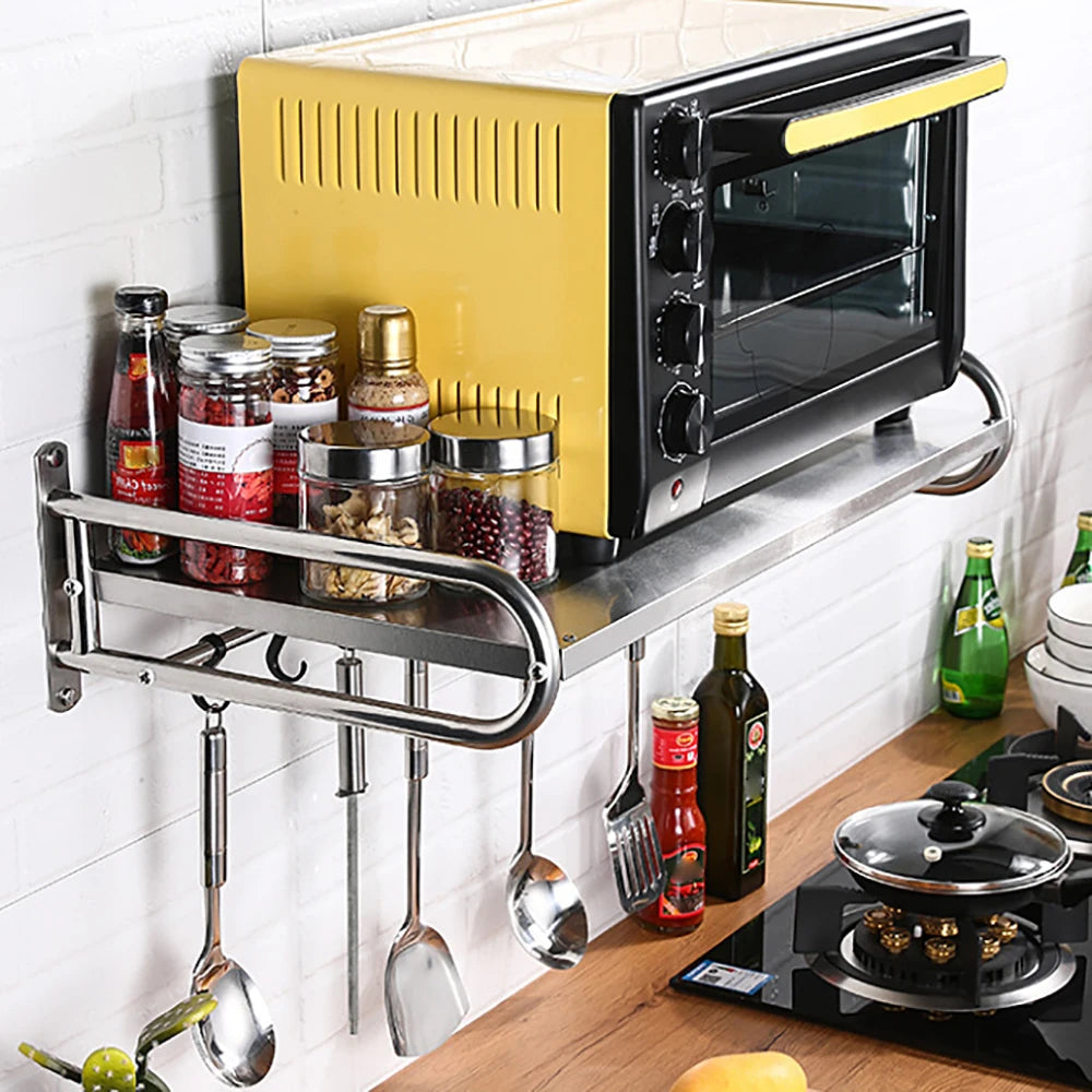 Stainless Steel Wall Mounted Microwave Oven Rack Kitchen Shelf