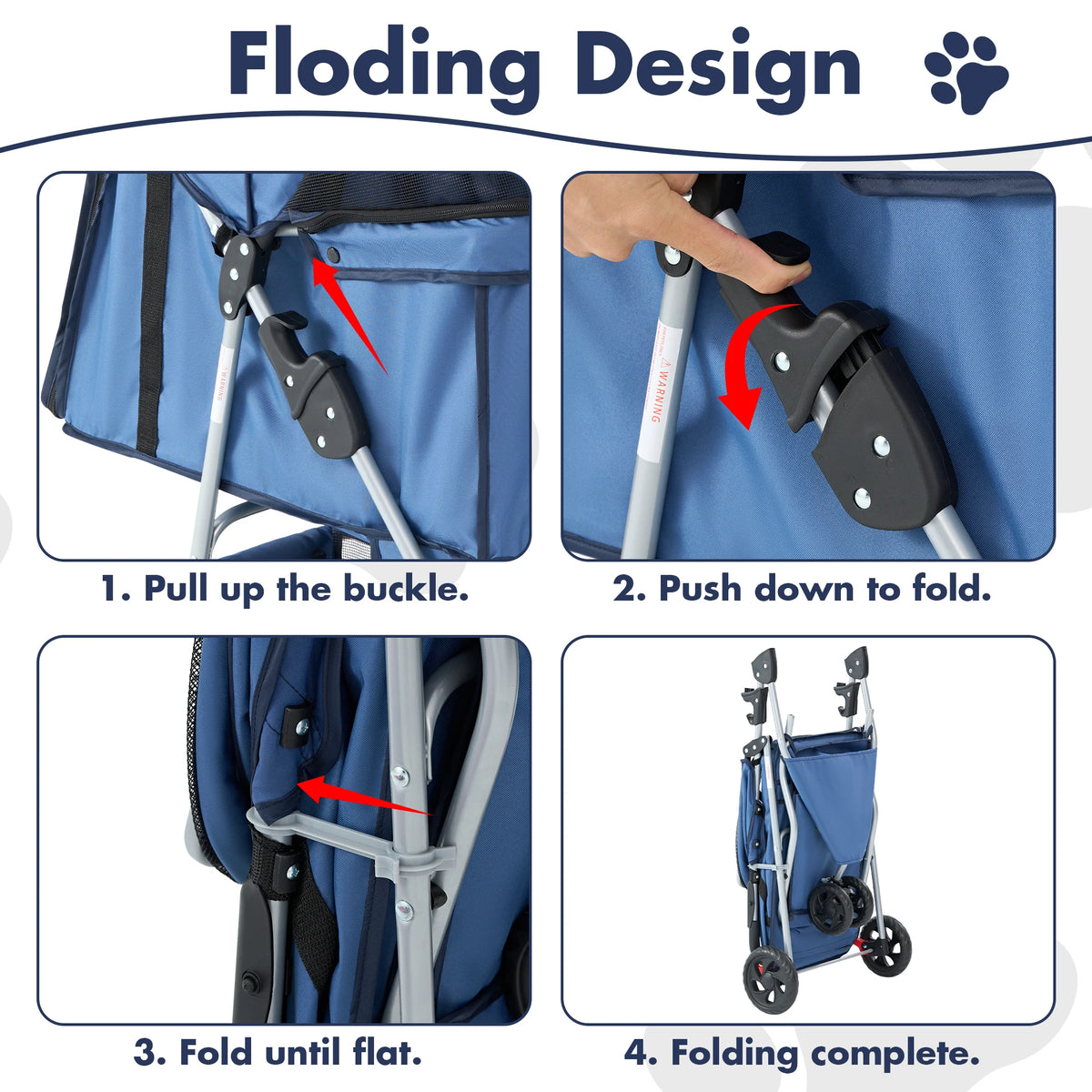 DUMOS Three Wheel Foldable Pet Stroller With Mesh Windows