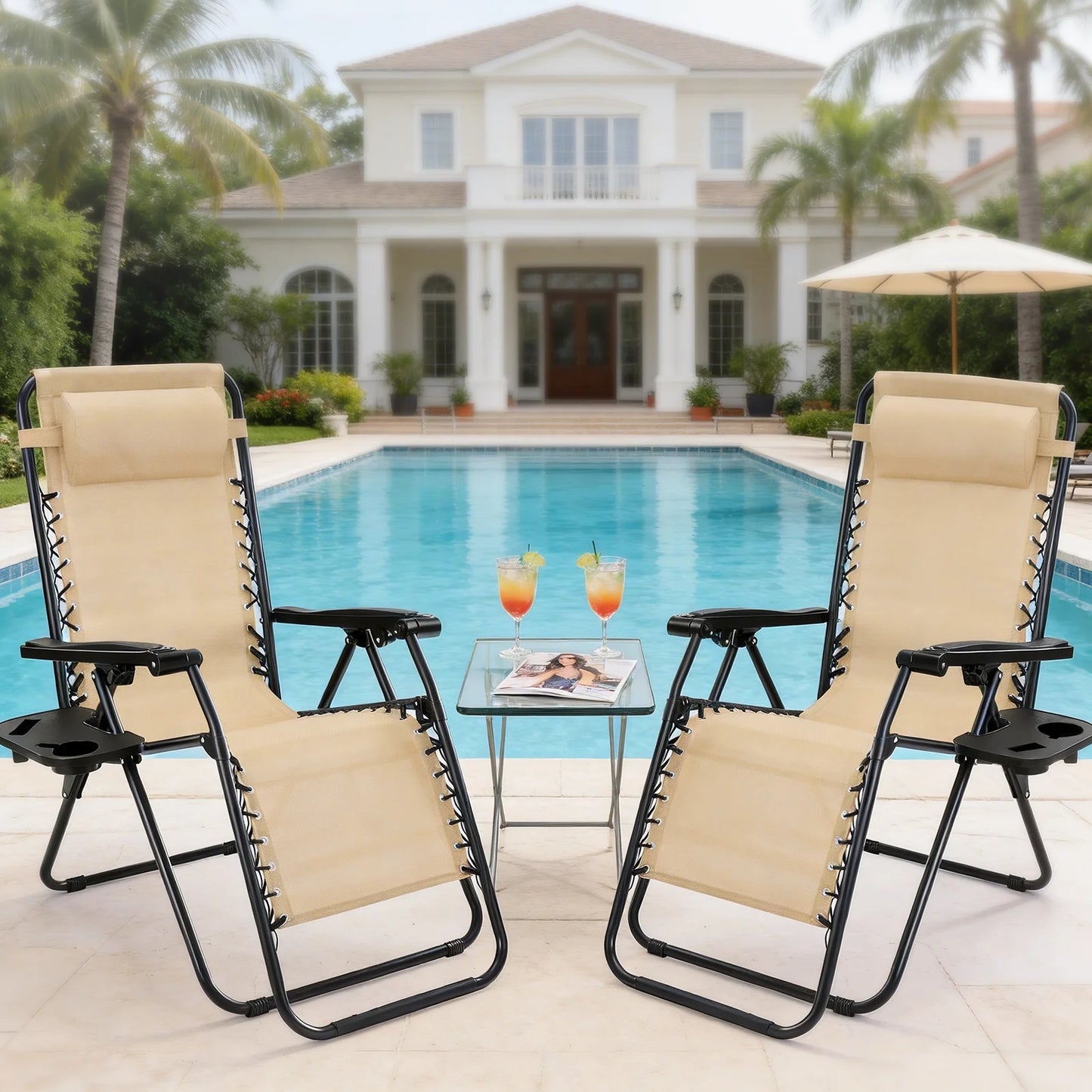 JHK Portable Zero Gravity Recliner Chairs Outdoor With Cup Holders