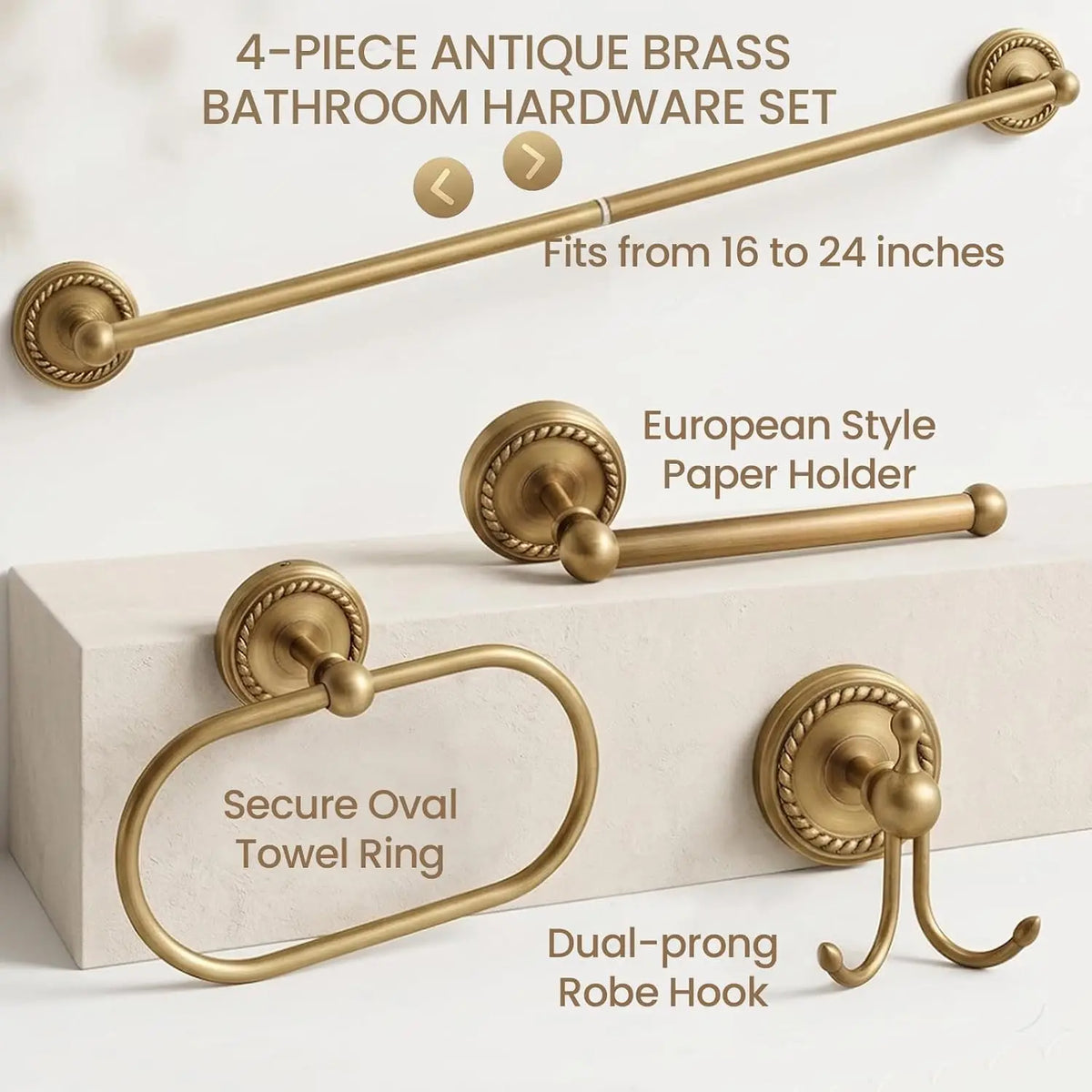 Vintage Four Piece Wall Mount Bathroom Hardware Accessories Set