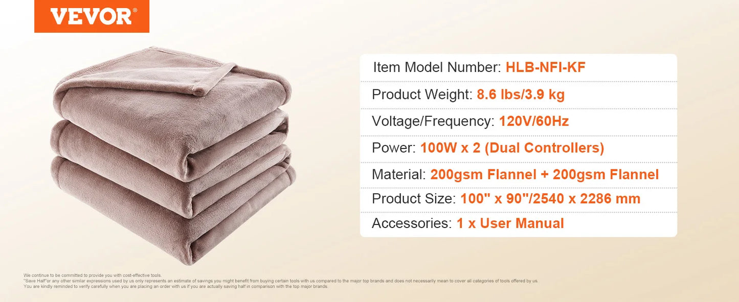 SucceBuy King Size Electric Heated Flannel Blanket With 10 Hour Timer And Auto-off