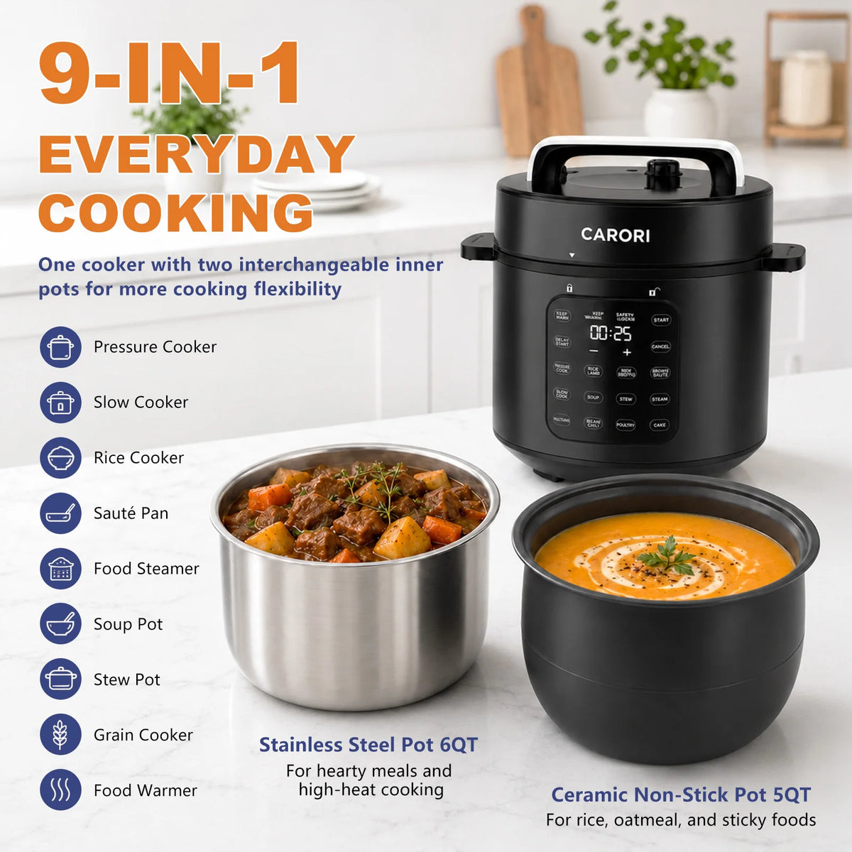 Carori Electric Pressure Cooker With Dual Pots And Preset Programs