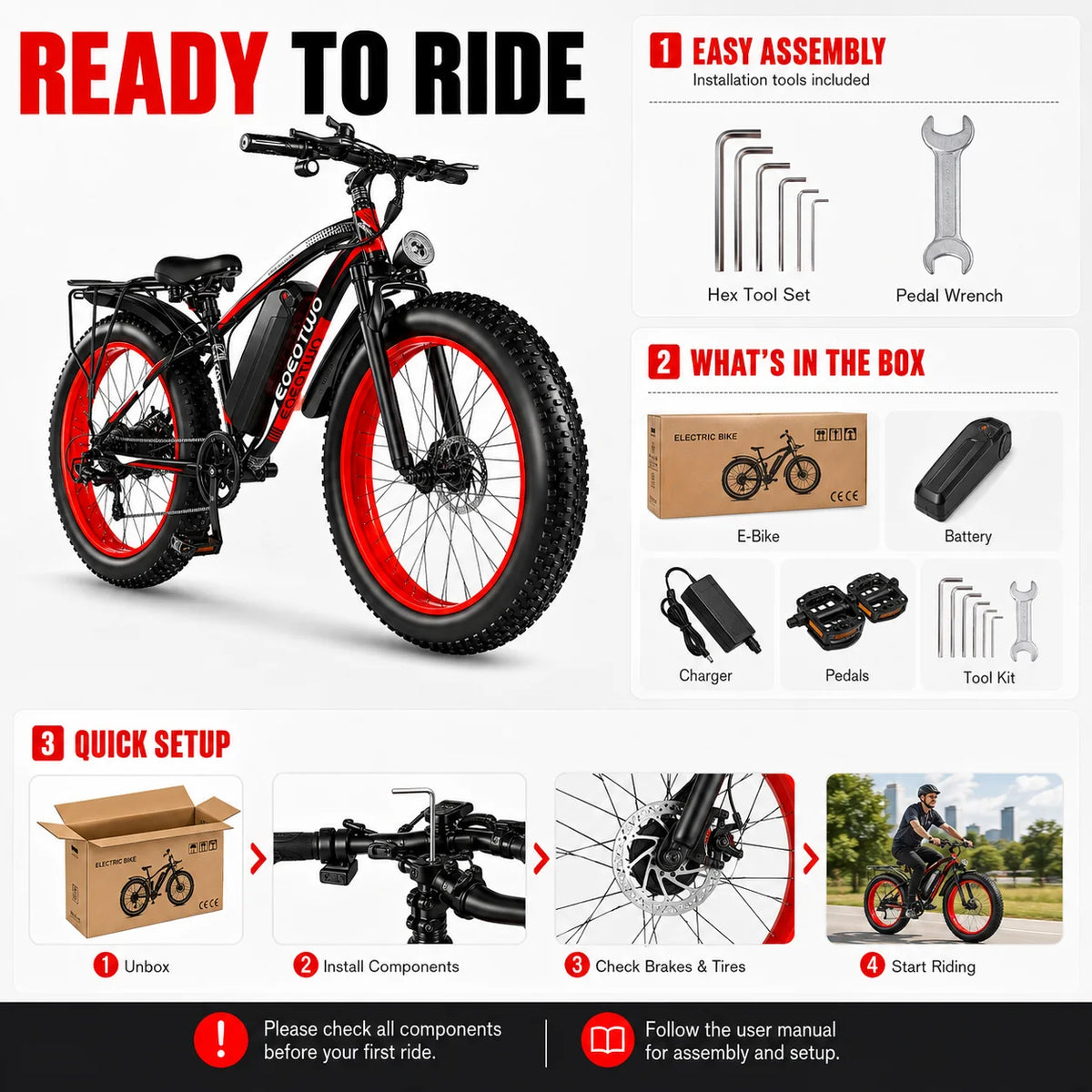EOEOTWO 1500W All Terrain Electric Mountain Bike Dual Disc Brakes