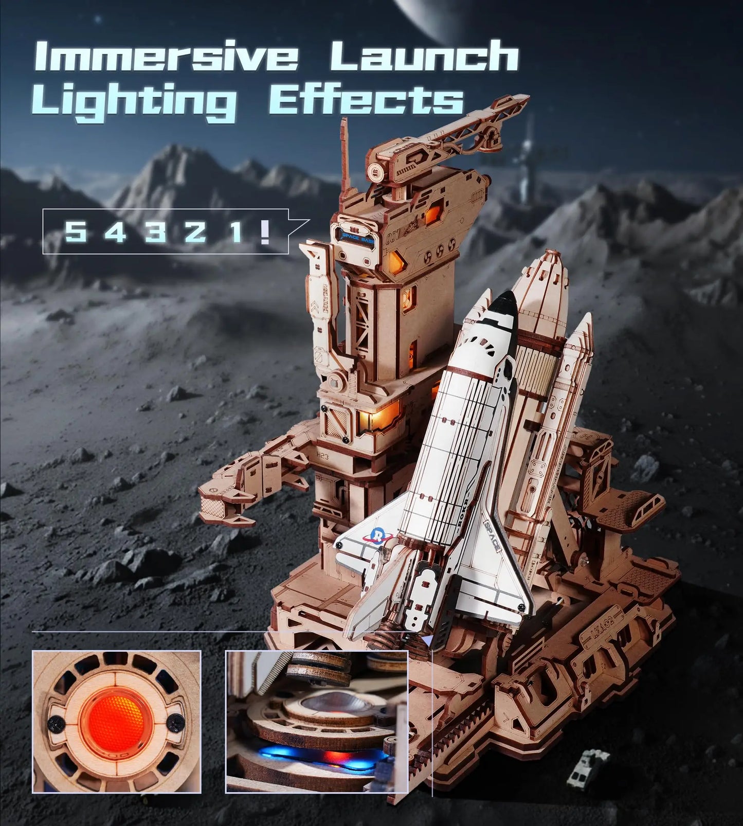 Robotime Space Shuttle 3D Wooden Puzzle With LED Lights And Moving Parts