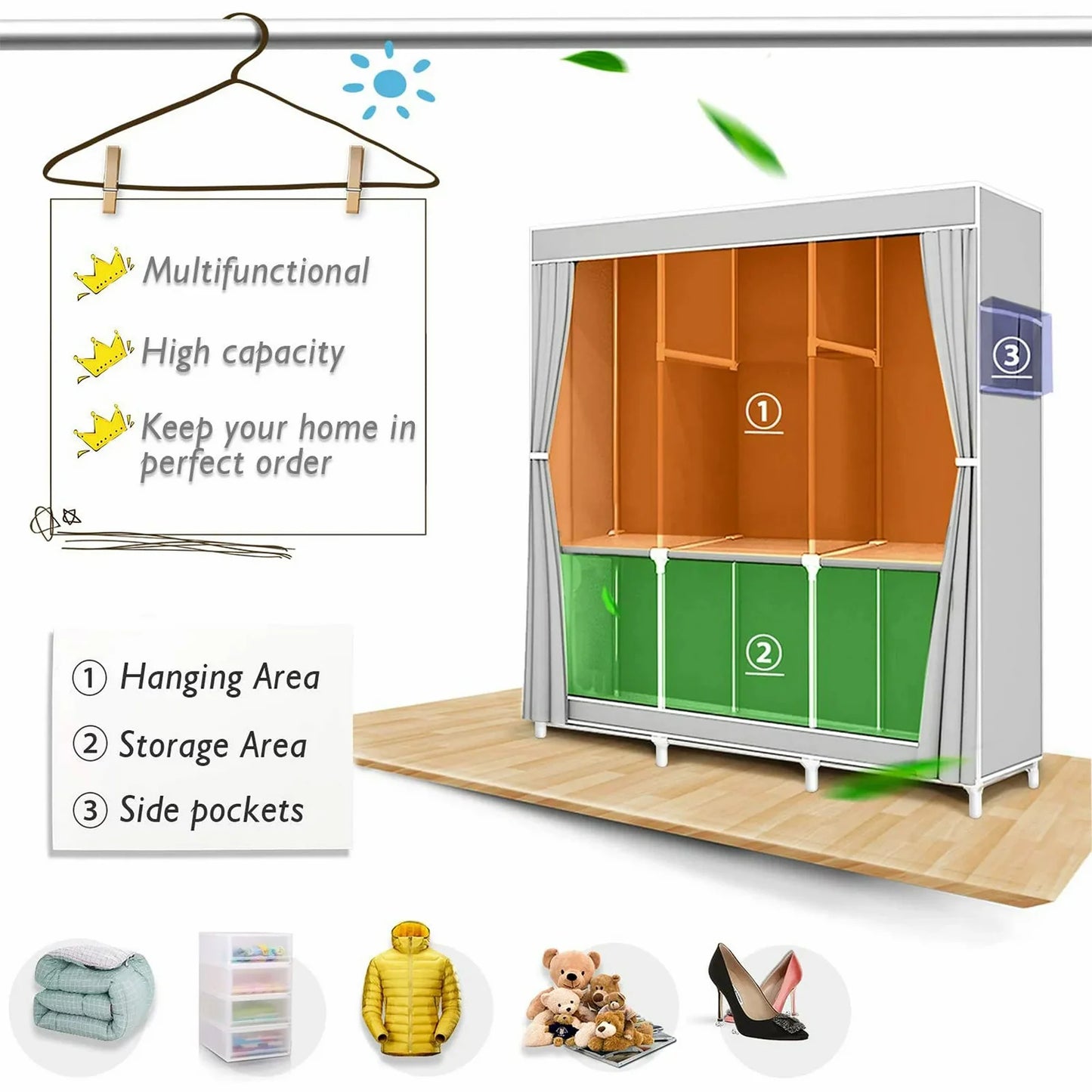 Portable Closet Wardrobe Organizer Storage Rack Nonwoven Fabric