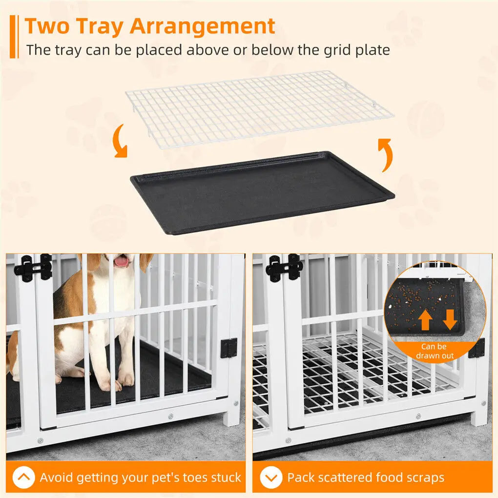 BINGOPAW Wooden Dog Crate With Metal Frame And Removable Tray