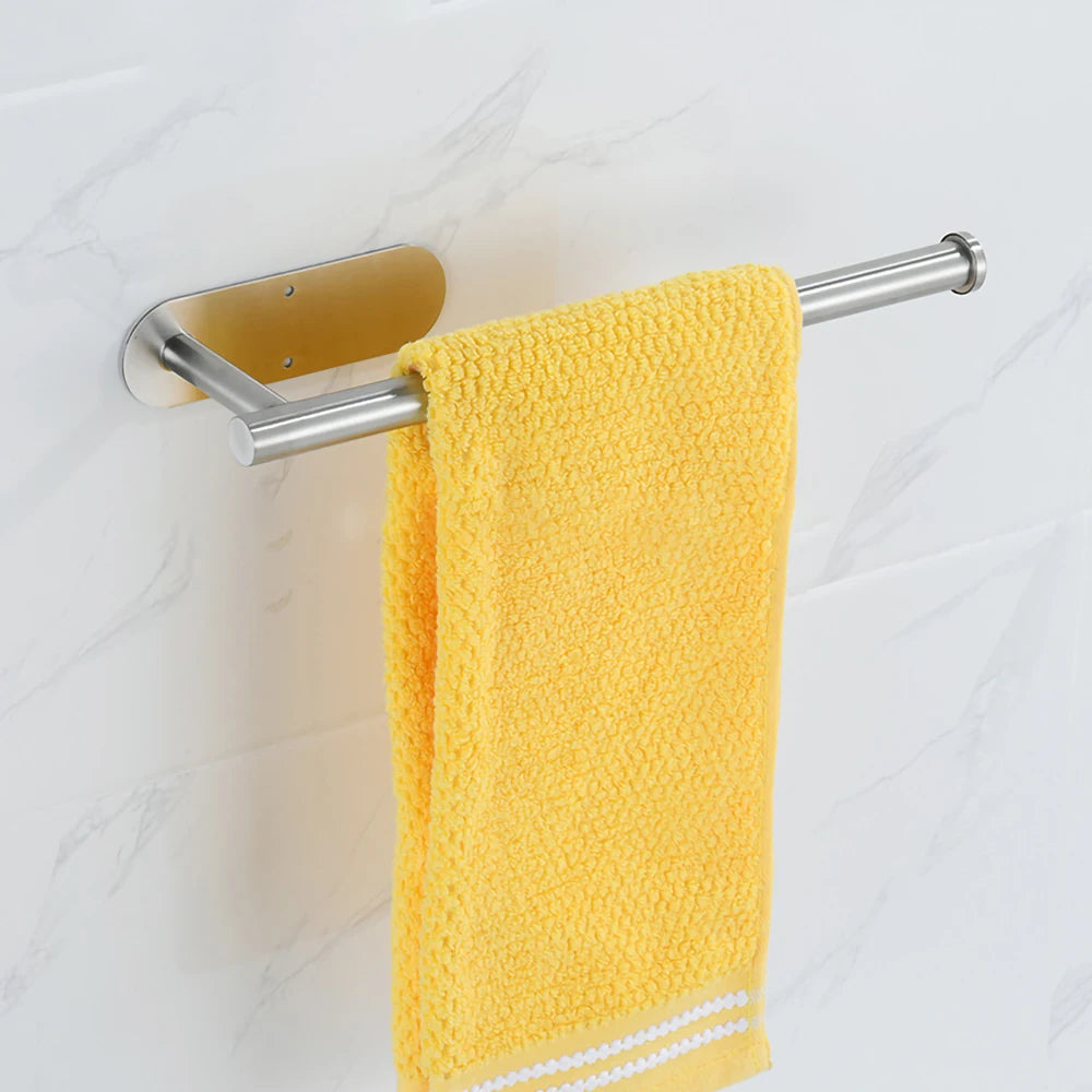Stainless Steel Adhesive Towel Bar with Hook for Bathroom Kitchen