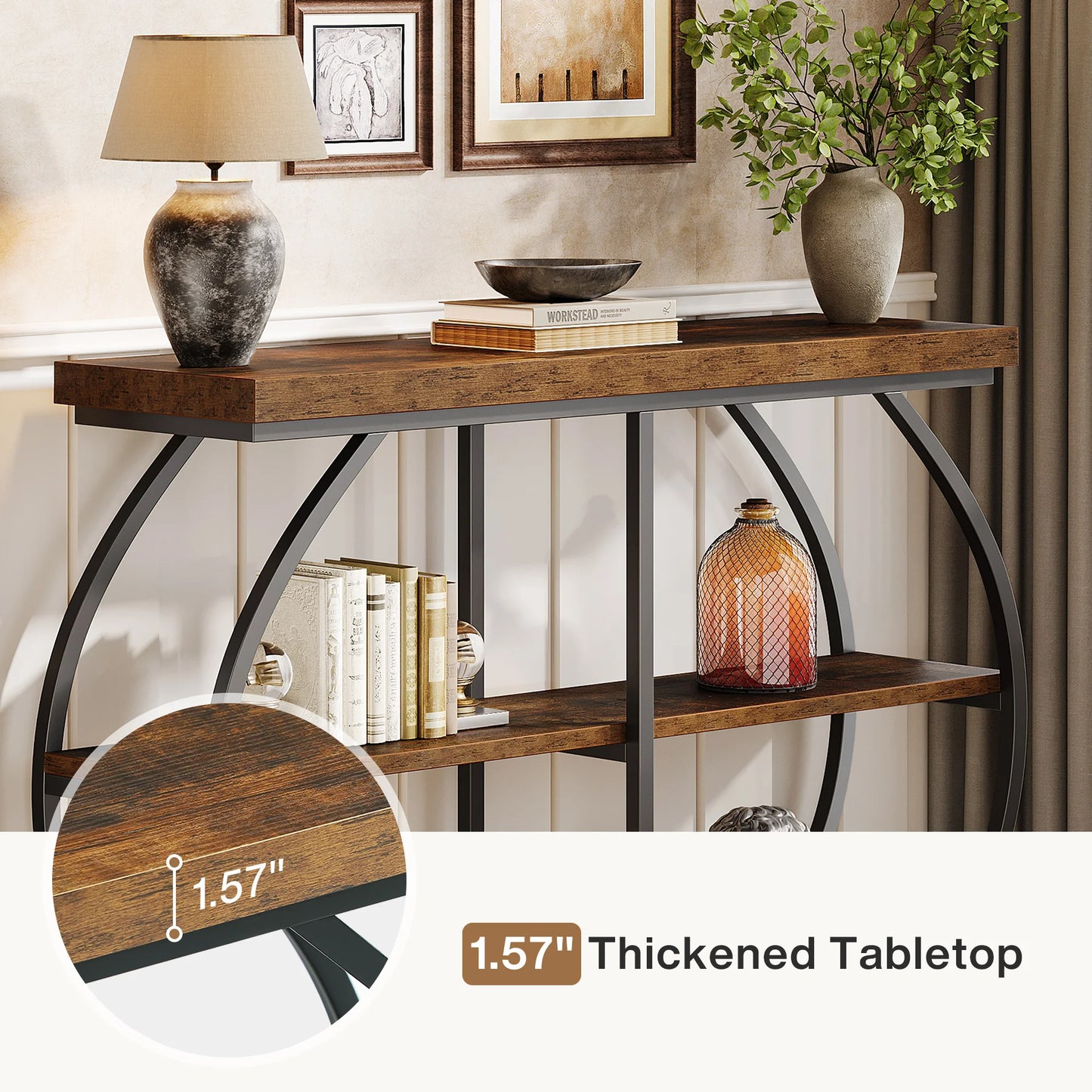 Tribesigns Industrial Console Table With Arched Metal Frame And Shelves