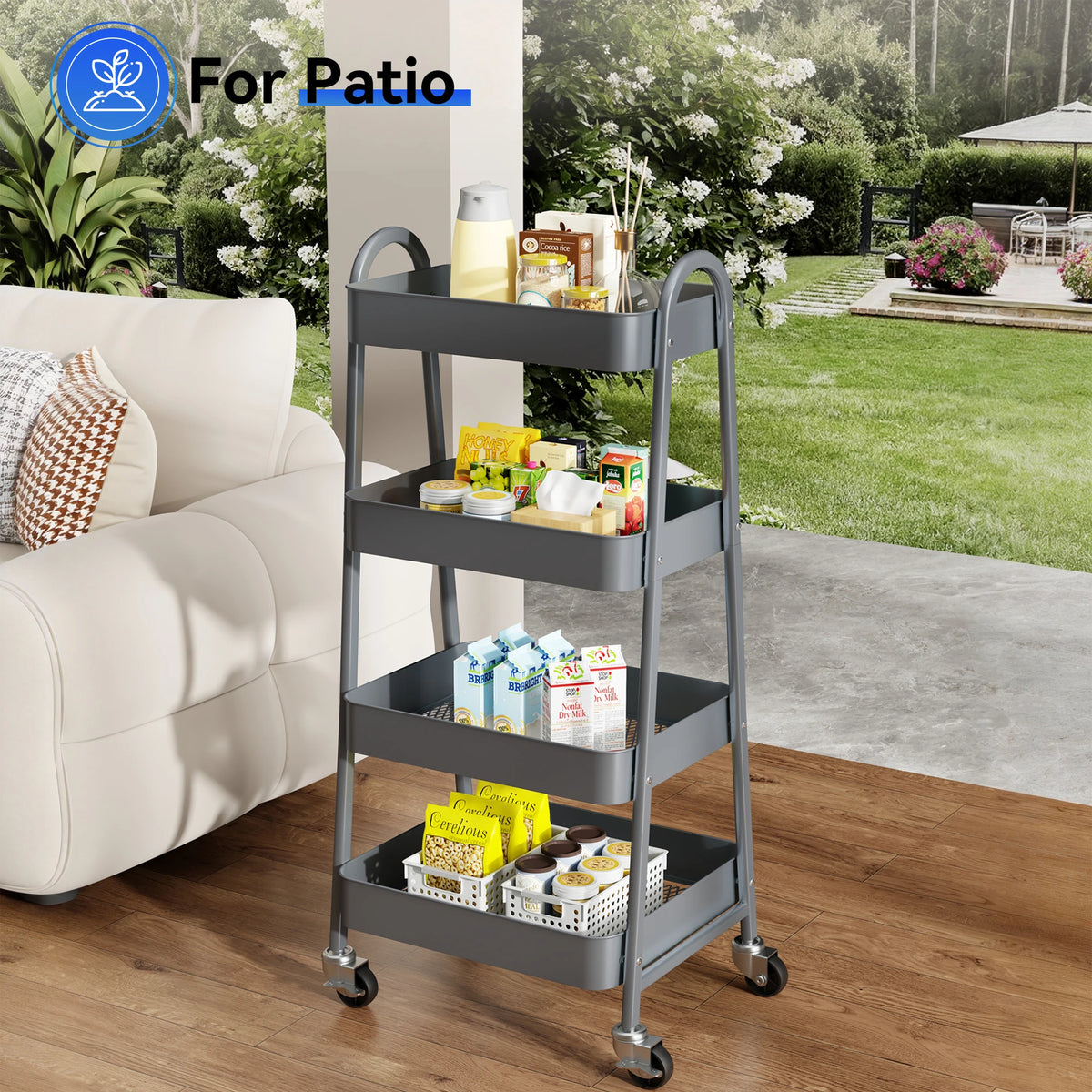 JHK Four Tier Rolling Storage Cart With Lockable Wheels For Home