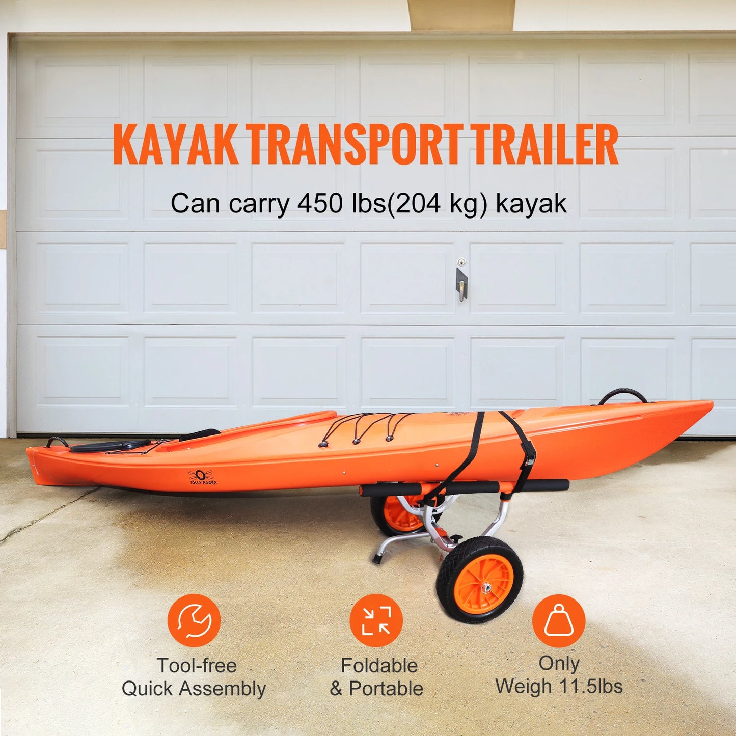 SucceBuy Detachable Aluminum Kayak Cart With Adjustable Width Frame
