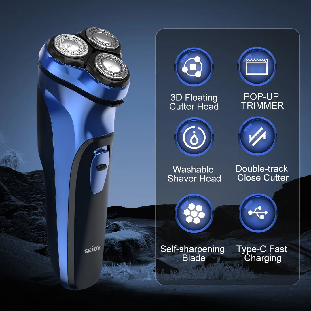 Sejoy Mens Cordless Rotary Electric Shaver Trimmer And Fast Charging