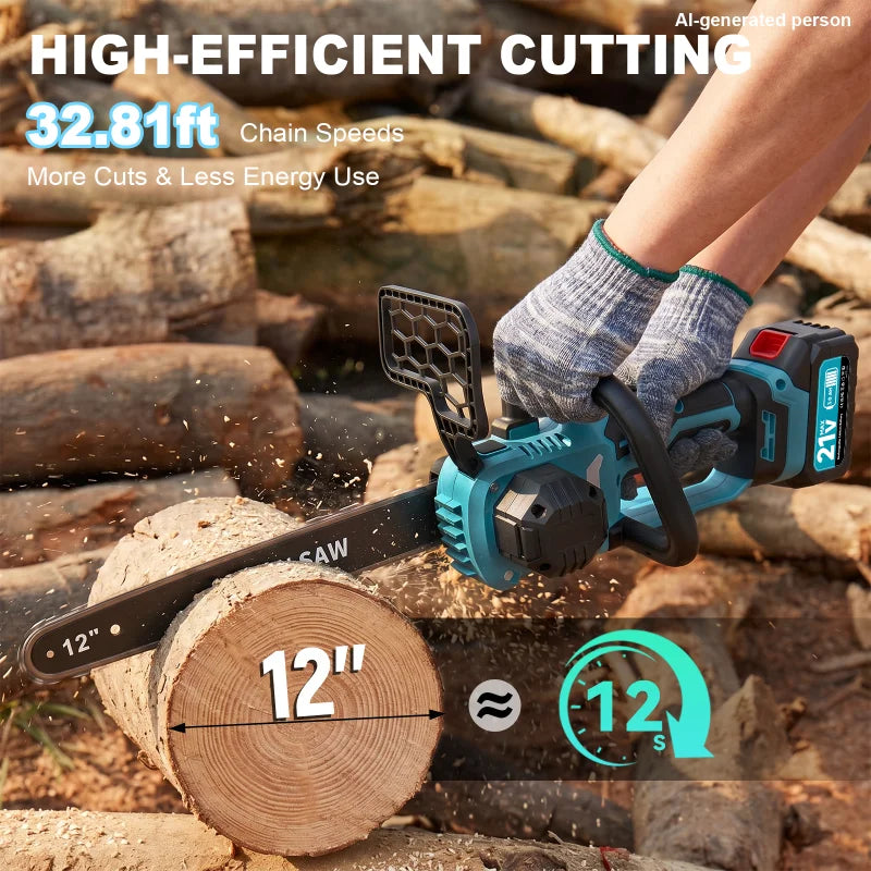 XYSD Cordless Electric Chainsaw 21V With 2x3000mAh Battery