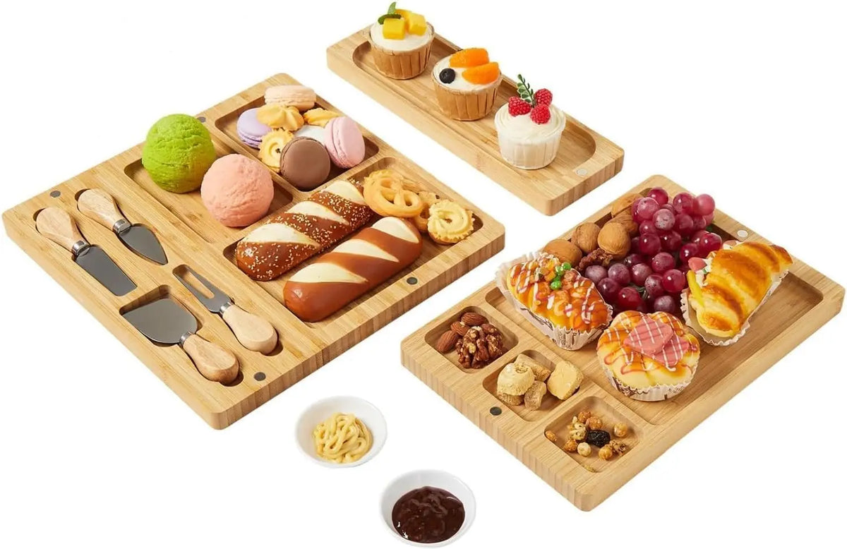 Bamboo Cheese Board Set With Fork And Scoop For Serving