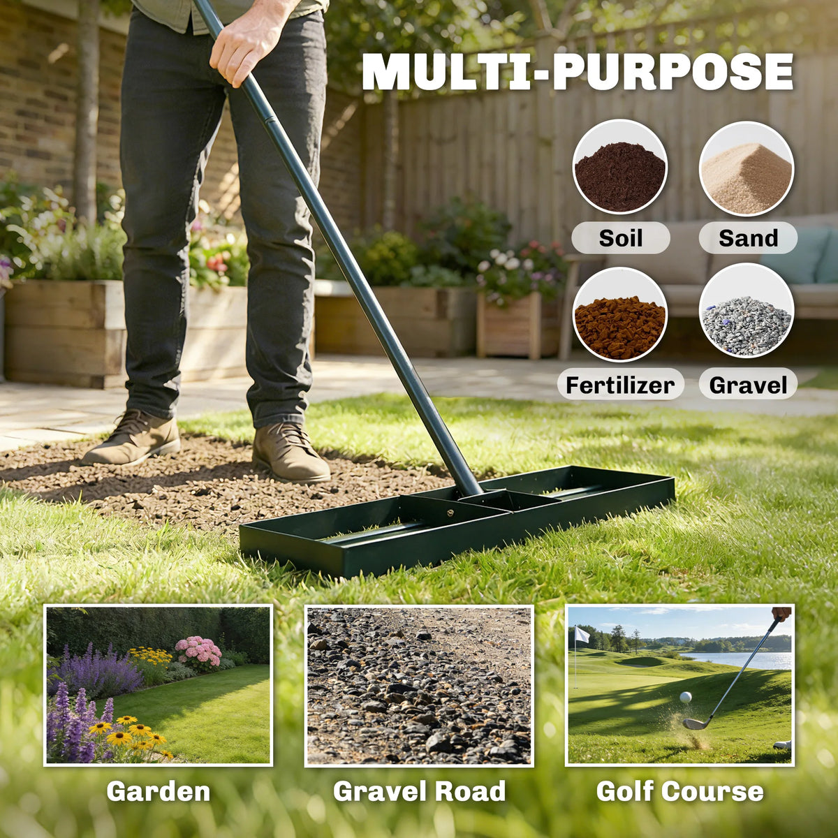 Outsunny Steel Lawn Leveling Rake For Garden Yard Maintenance
