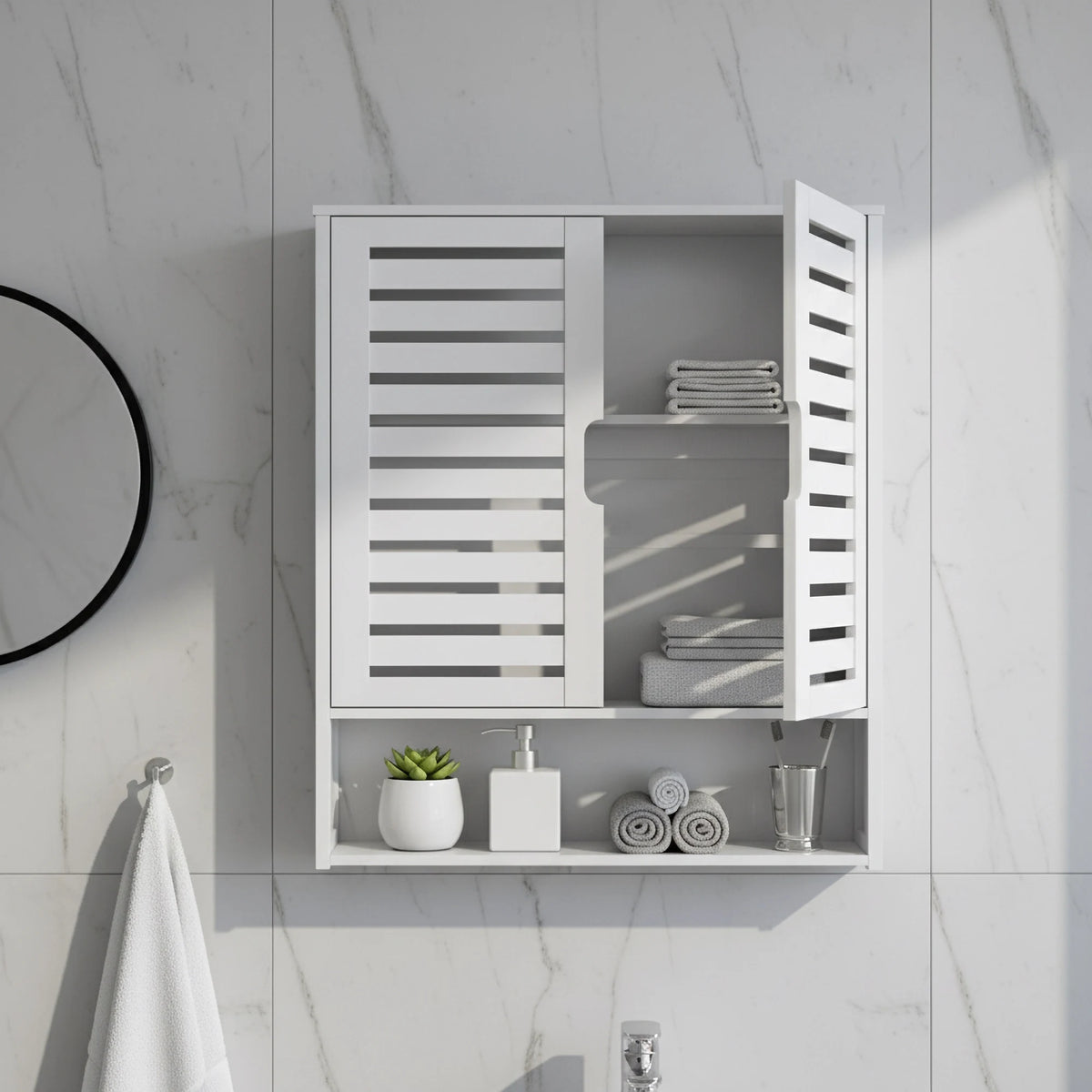 Wisfor Bamboo Bathroom Wall Cabinet With Doors And Open Shelf