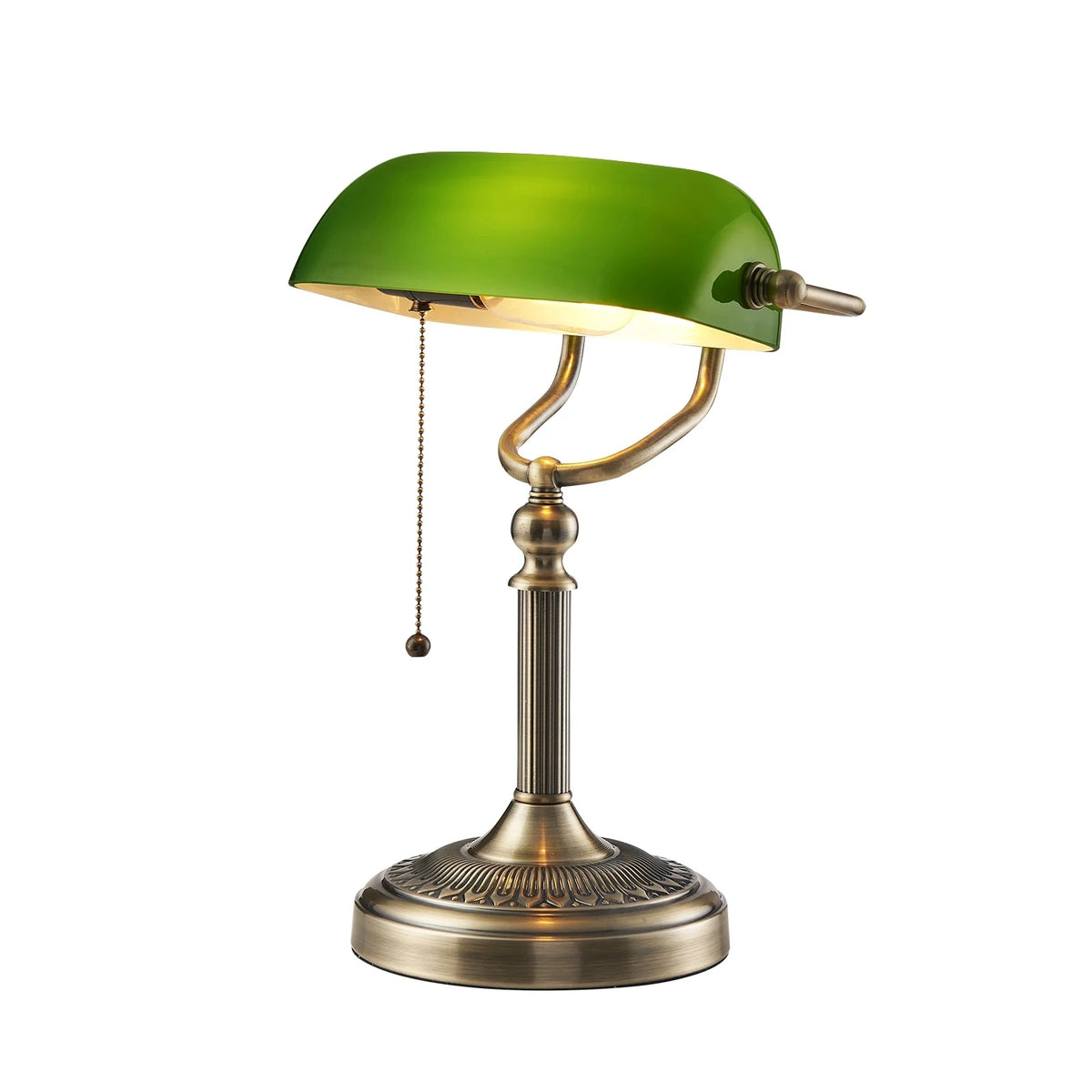 Classic Glass Banker Lamp With Pull Chain E27 Desk Light