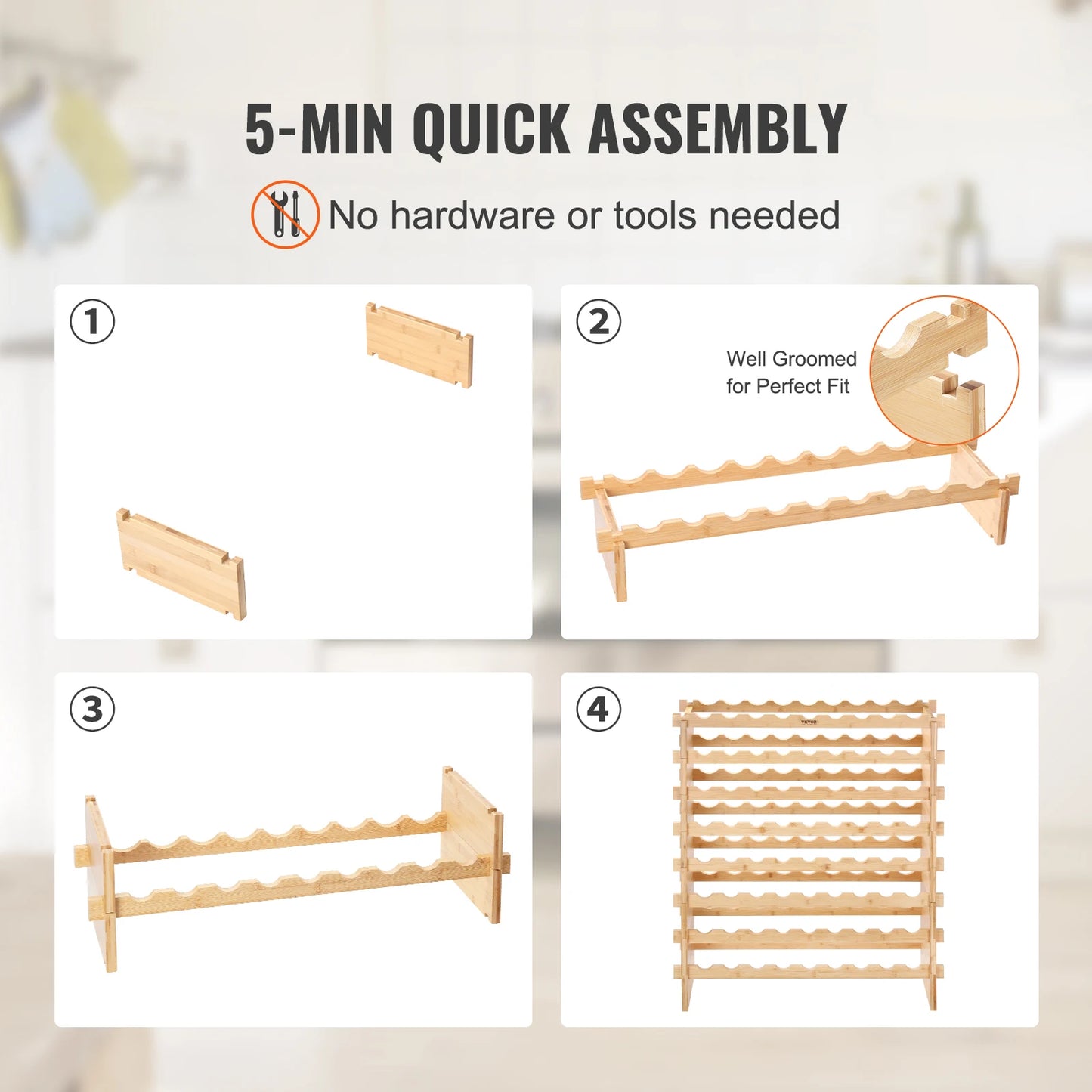SucceBuy 8-Tier Stackable Bamboo Wine Rack Free Standing