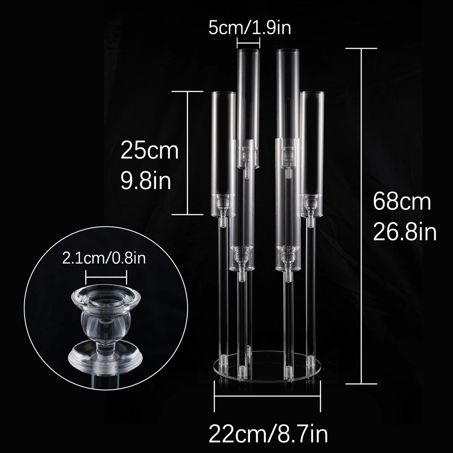VINCIGANT 6-Arm Clear Candelabra Holder For LED Candles