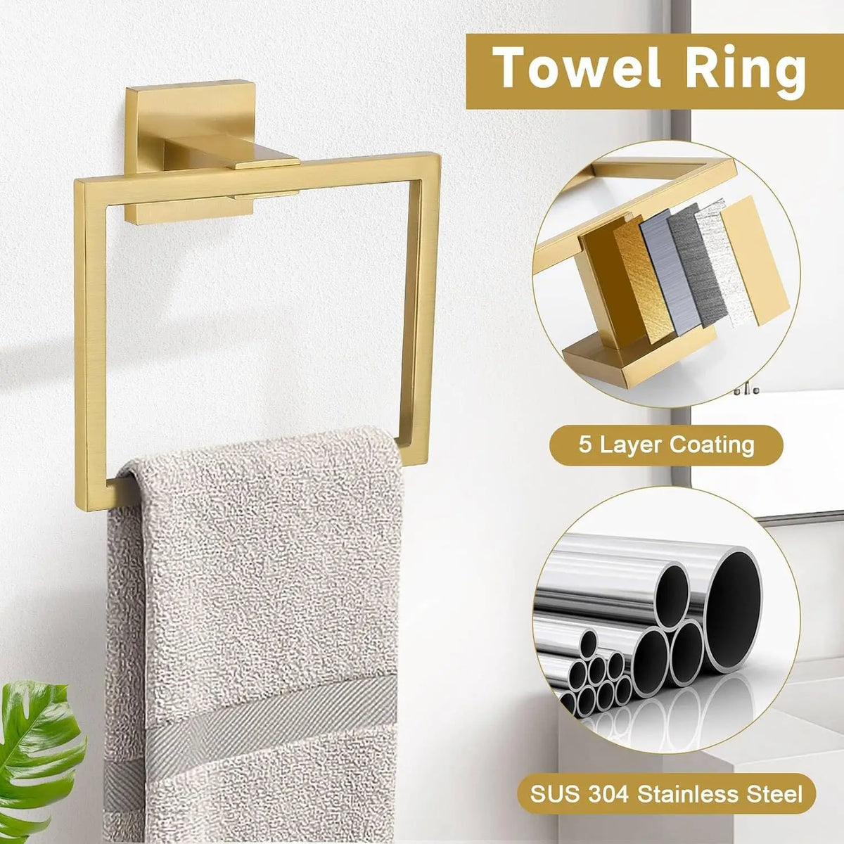 SUS304 Bathroom Hardware Set With Sturdy Steel Towel Bar