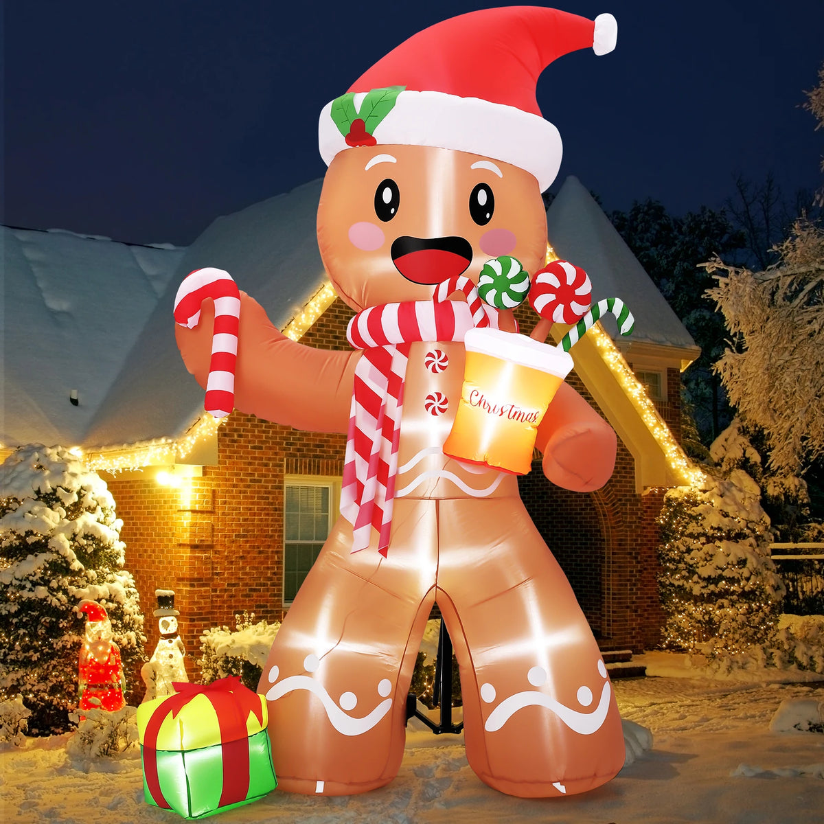 HiMISS Lighted Inflatable Gingerbread Man Christmas Yard Decoration
