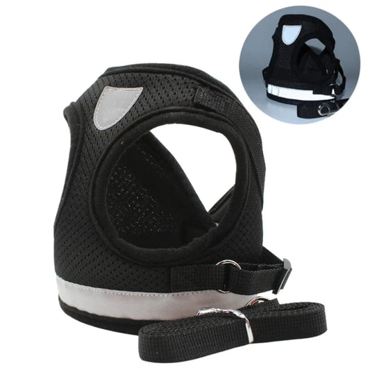 Reflective Adjustable Dog Harness With Leash And Mesh Vest