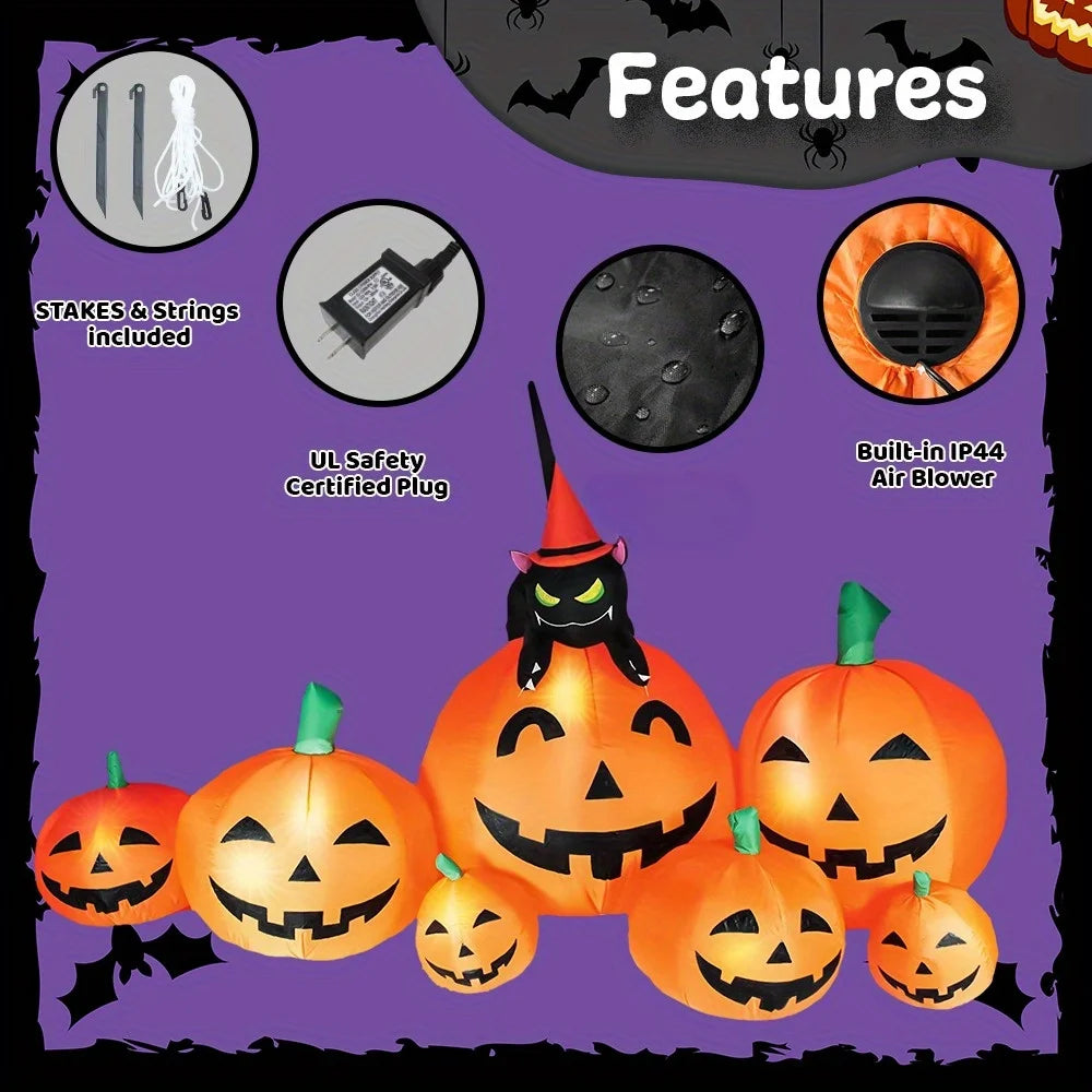 Halloween Inflatable Pumpkin Decoration With Witch Cat LED Lights