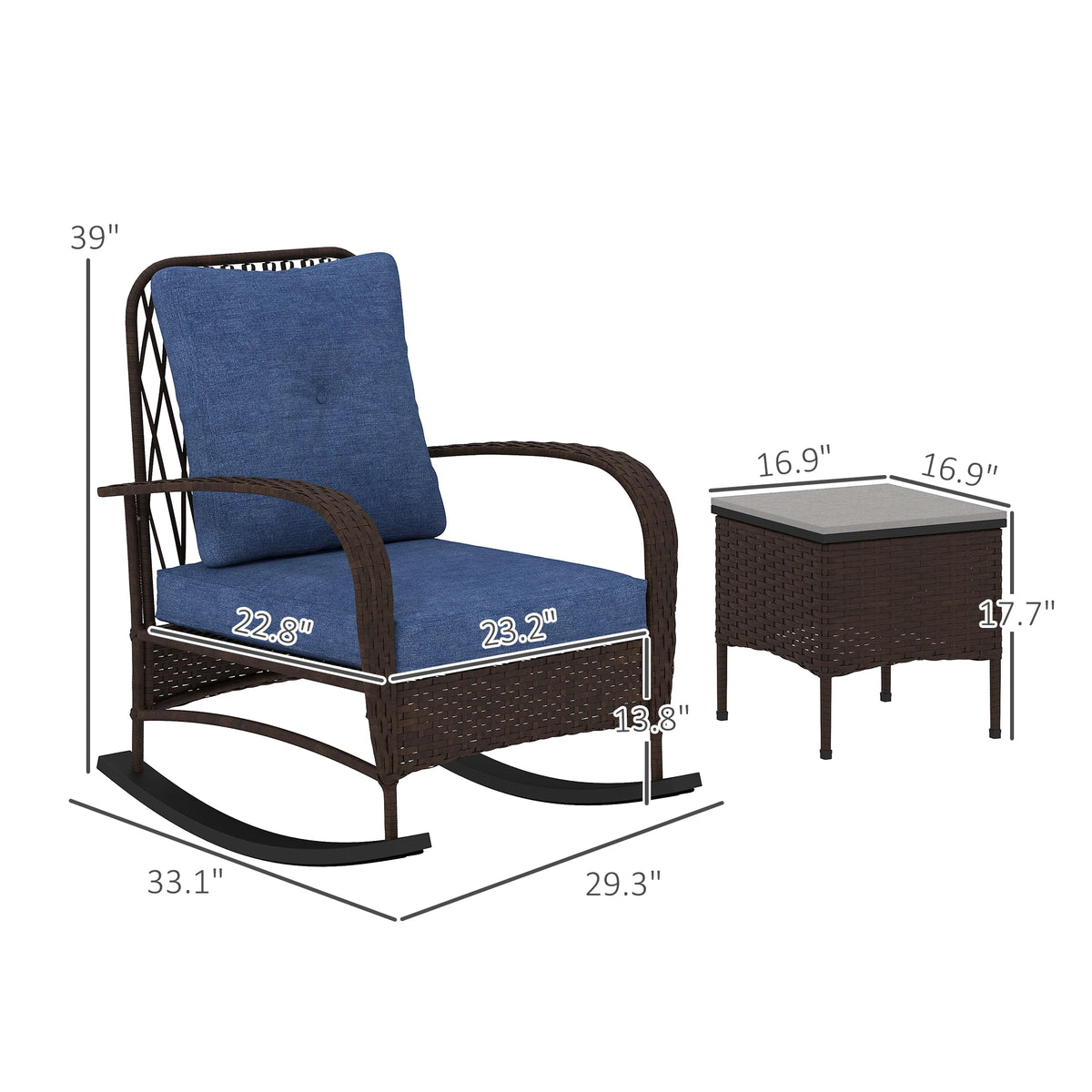Outsunny Outdoor Rattan Patio Rocking Chairs And Coffee Table Set
