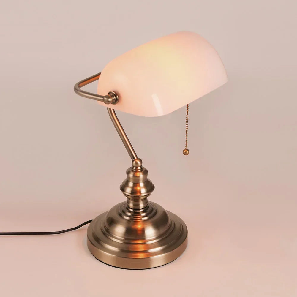 Classical Glass Bankers Desk Lamp With Zipper Switch Home Office