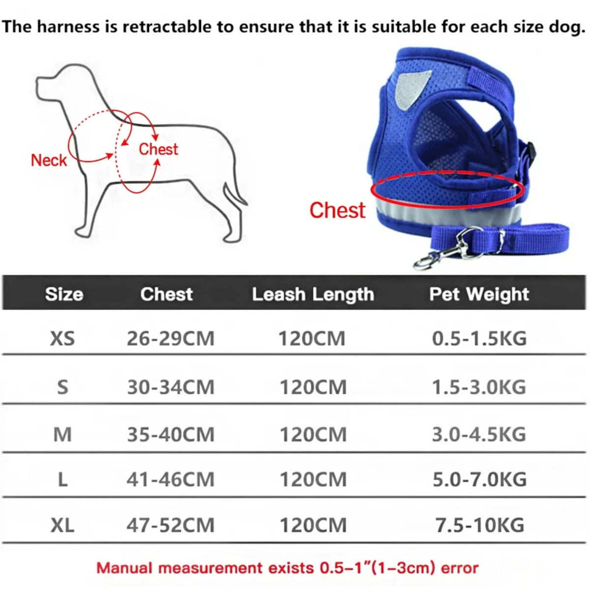 Reflective Adjustable Dog Harness With Leash And Mesh Vest