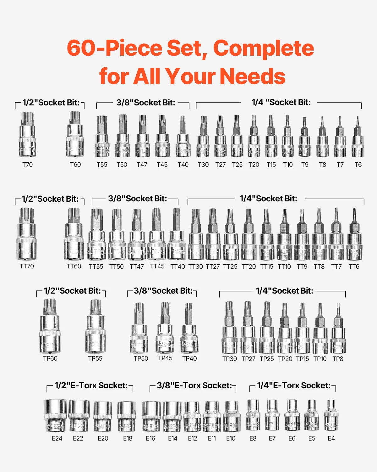 SucceBuy Torx Bit Socket Set With External Torx Sockets