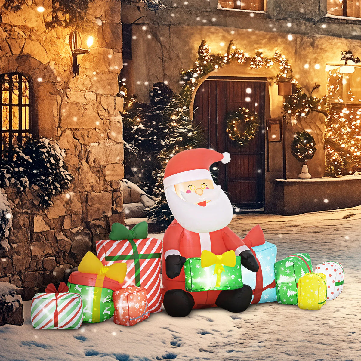 Outsunny Christmas Inflatable Santa Claus Gift Boxes And LED Lights