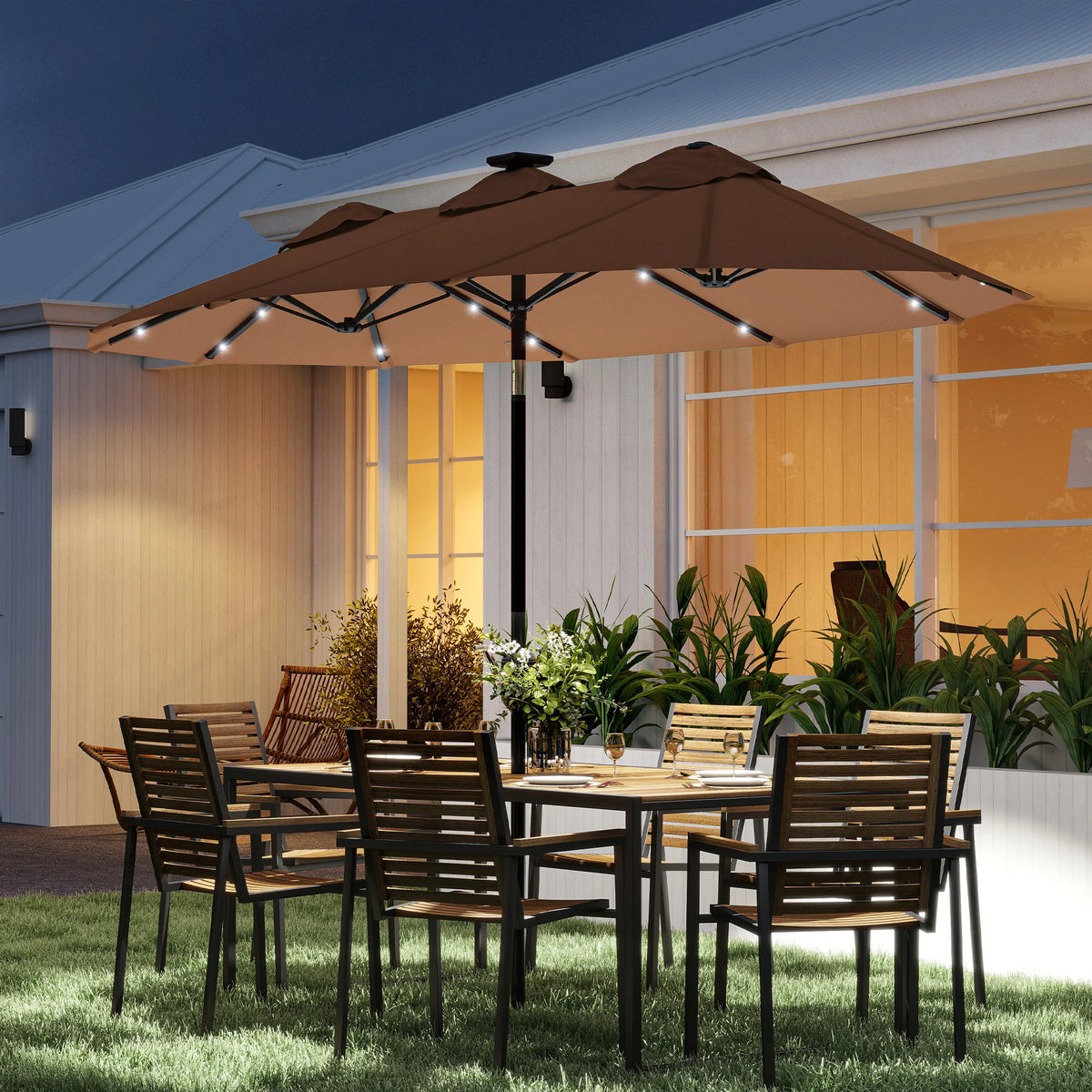 Outsunny Double Sided Patio Umbrella With Solar Led Light