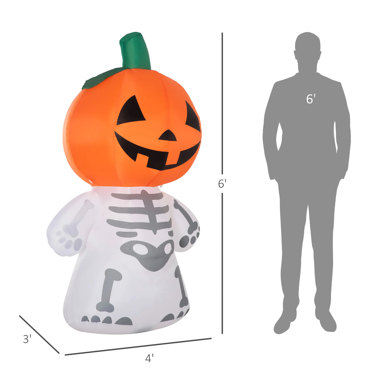 HOMCOM Inflatable Smiling Pumpkin Halloween Figure With LED Lights